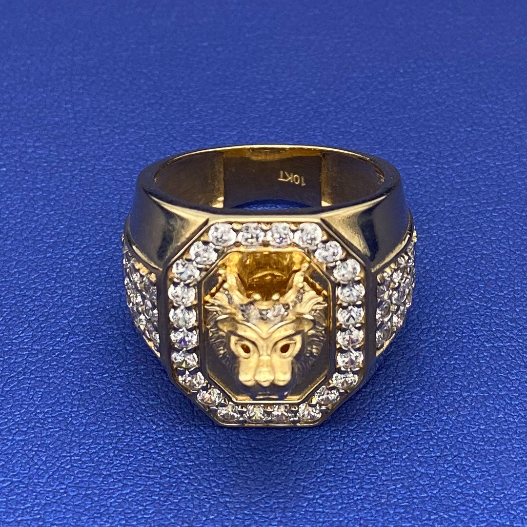 10k CZ Lion Head Crown Ring