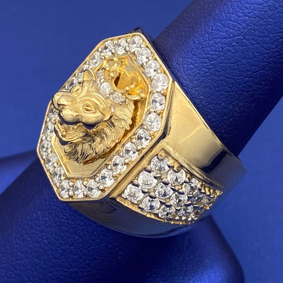 10k CZ Lion Head Crown Ring