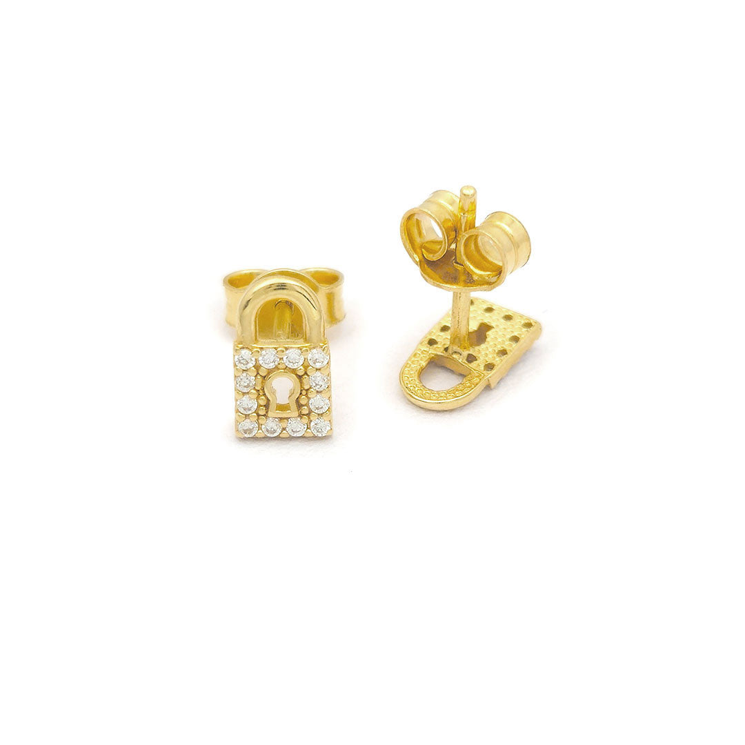 14k CZ Lock Stud Earrings Back