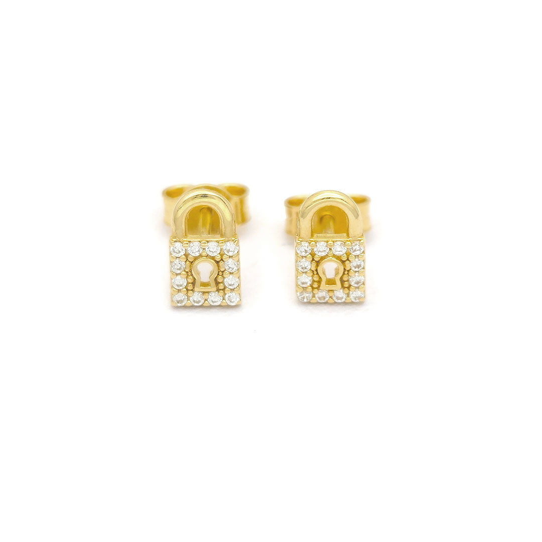 14k CZ Lock Stud Earrings