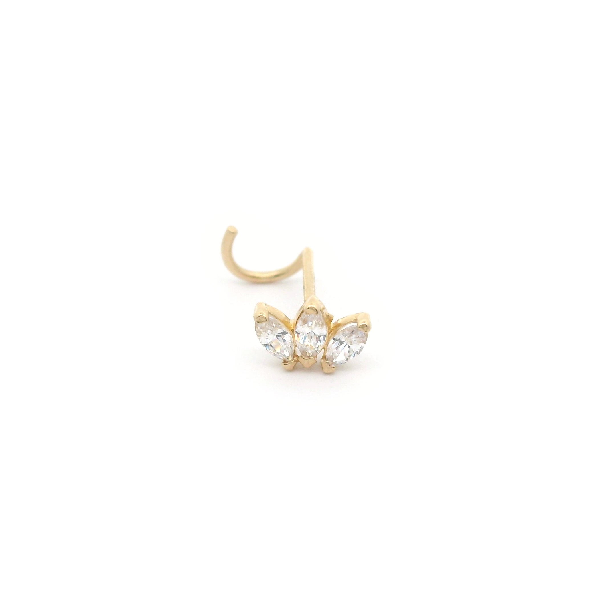 14k CZ Lotus Flower Triple Marquise Nose Screw Stud