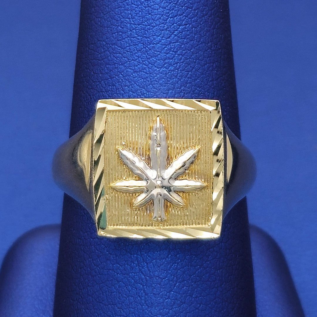 10k Marijuana Leaf Square Ring