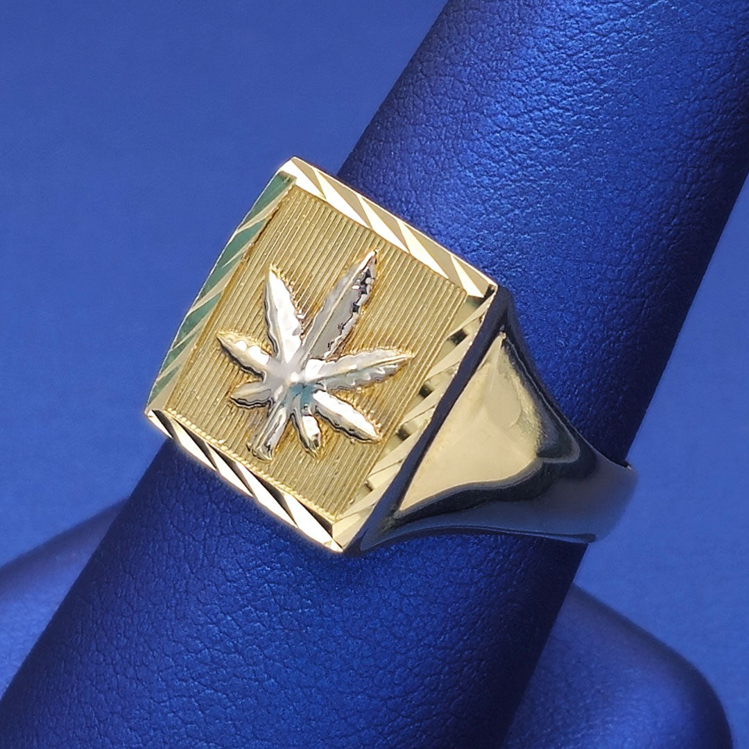 10k Marijuana Leaf Square Ring