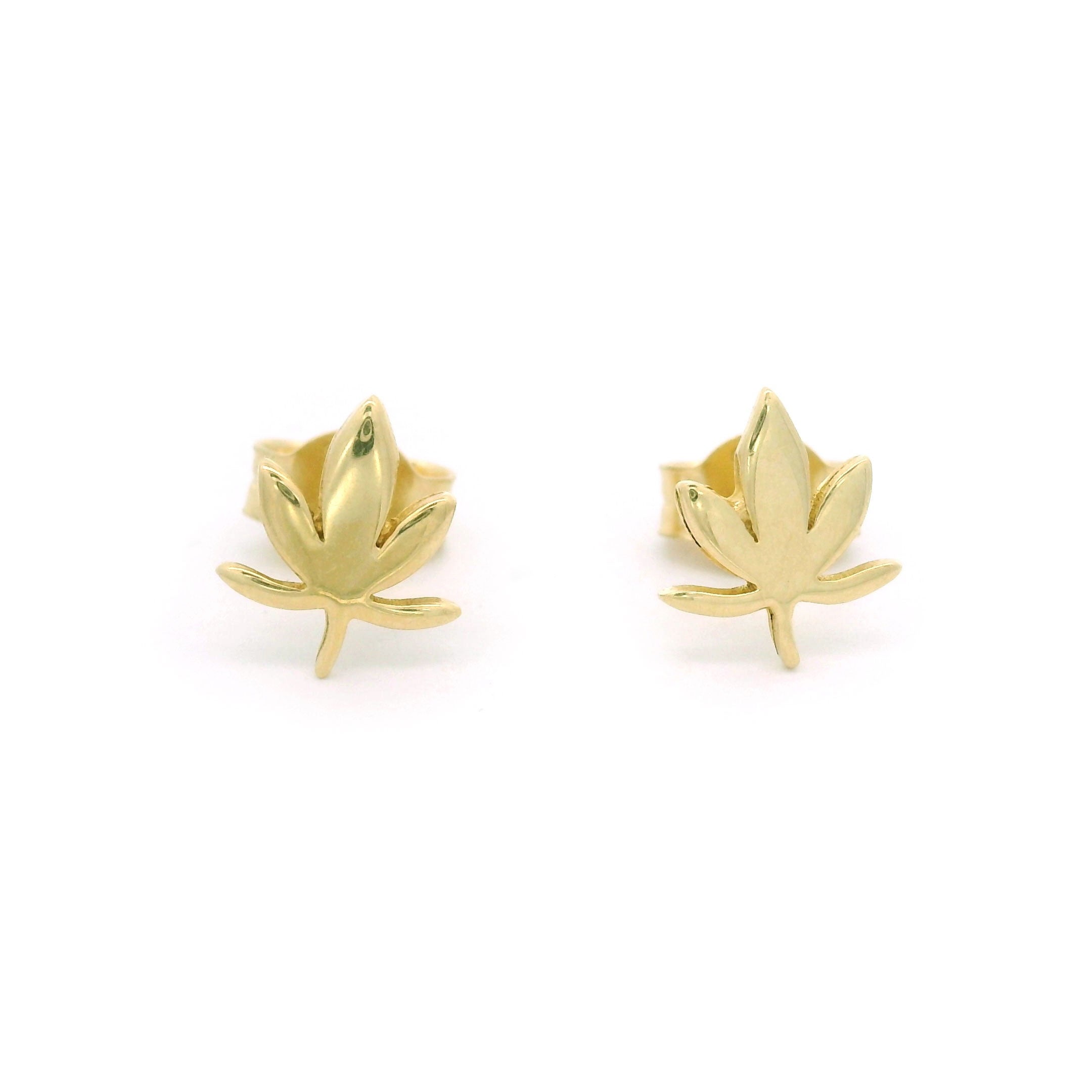 14k Yellow Gold Marijuana Leaf Stud Earrings