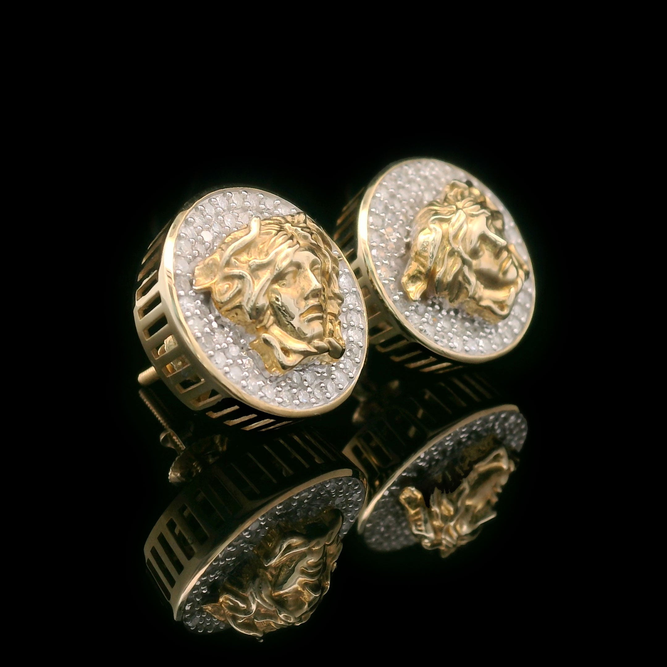 Medusa Diamond Earrings in 10k yellow gold side