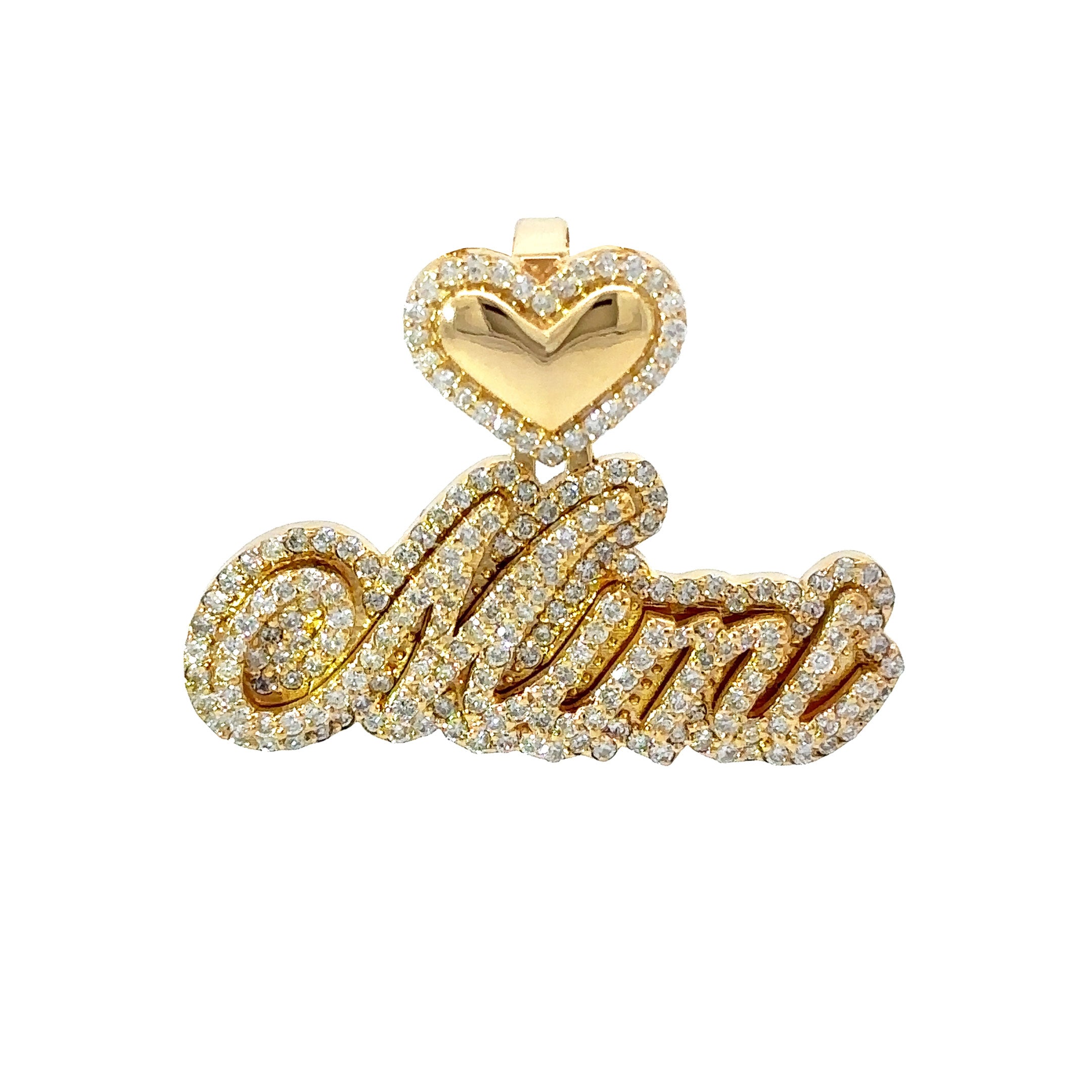 Custom Diamond Heart Outline & Cursive Personalized Name Pendant - 