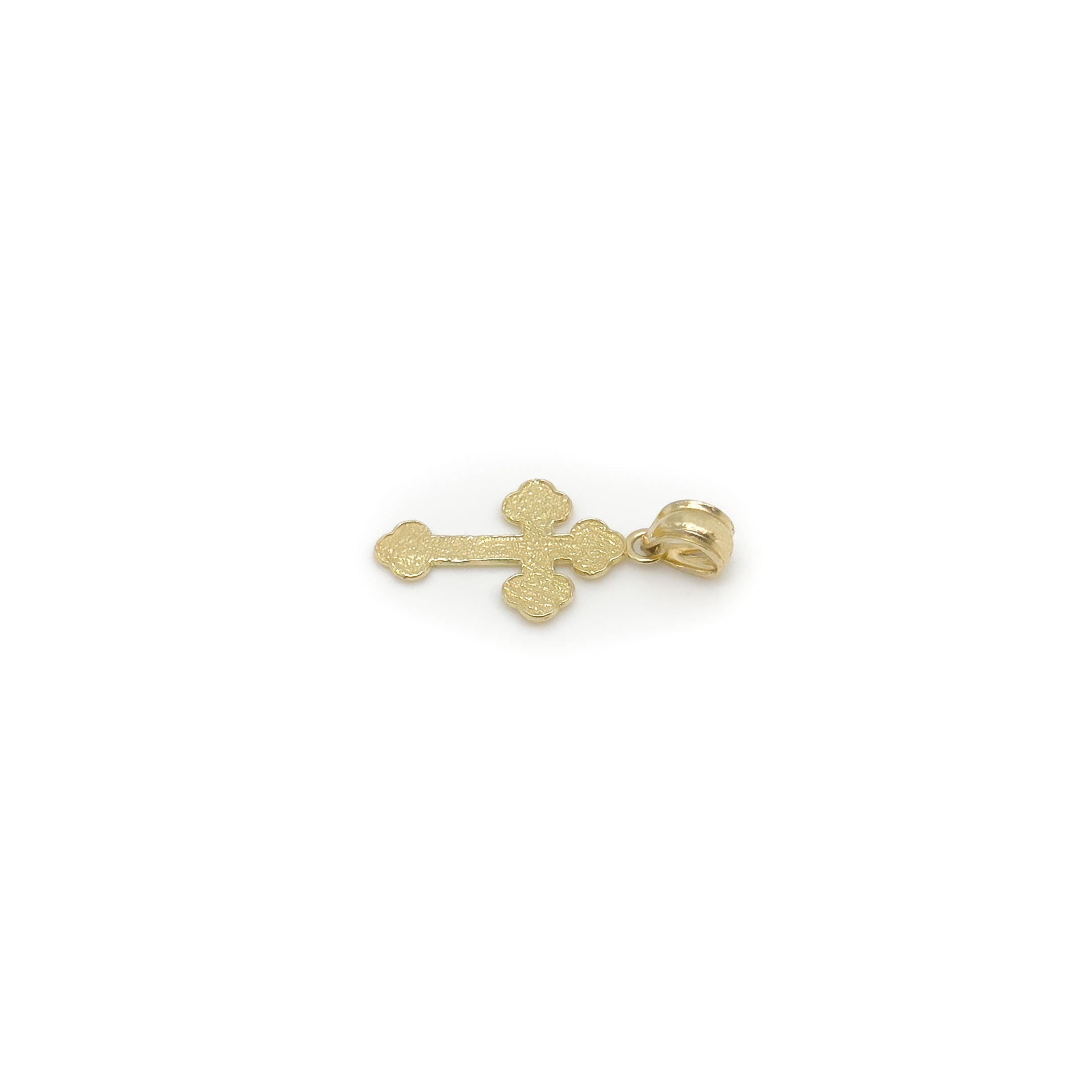 10k gold mini Trinity shaped cross pendant on white background back
