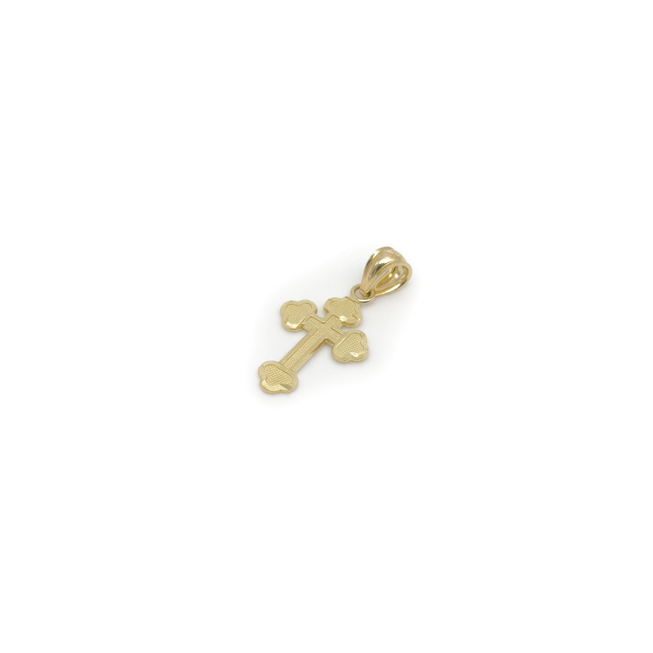 10k gold mini Trinity shaped cross pendant on white background