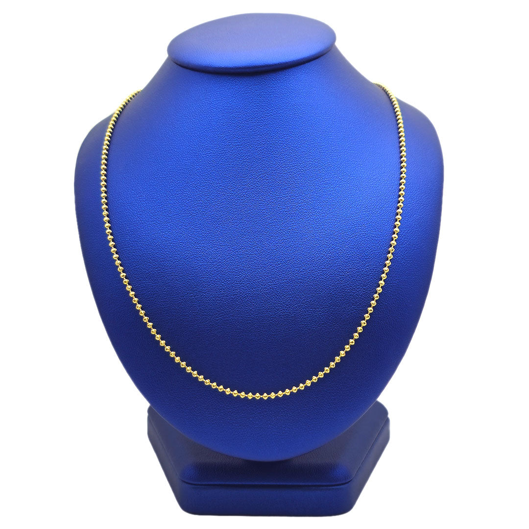 10k Moon Bead Ball Fine Chain 1.75mm on blue neck display