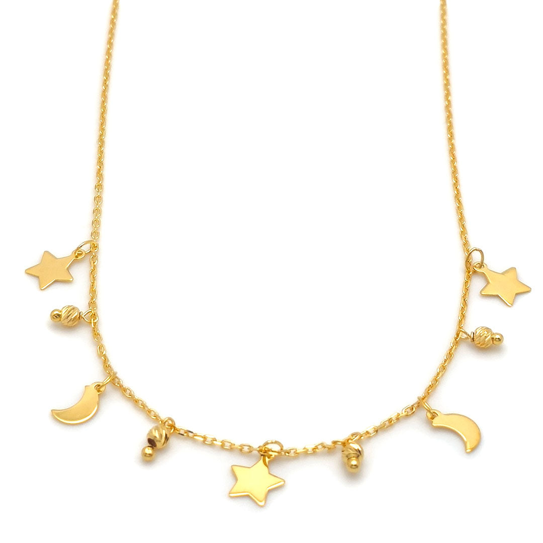 14k Moon & Star Charm Minimalist Necklace