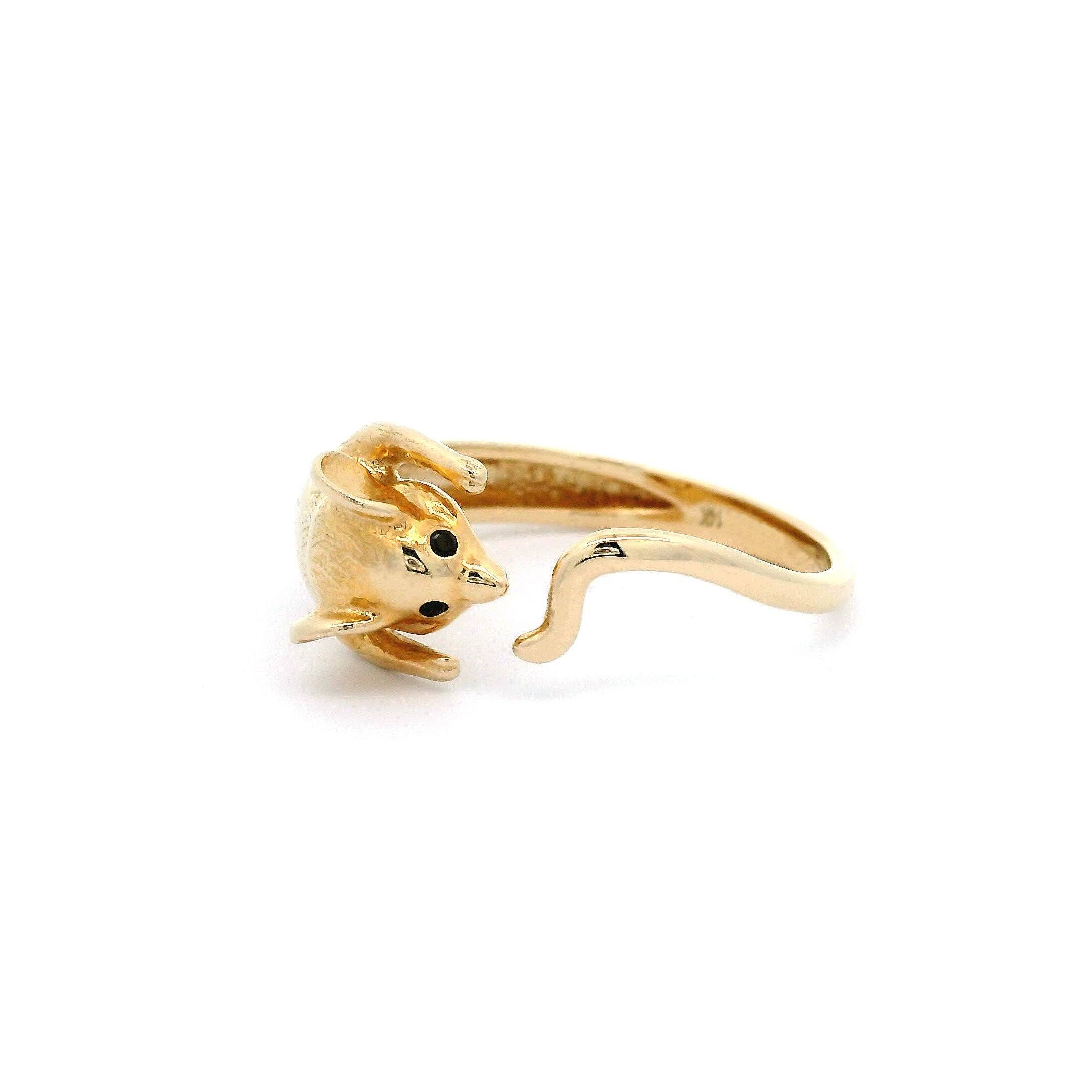 14k CZ Mouse Open Ring with Black Eyes