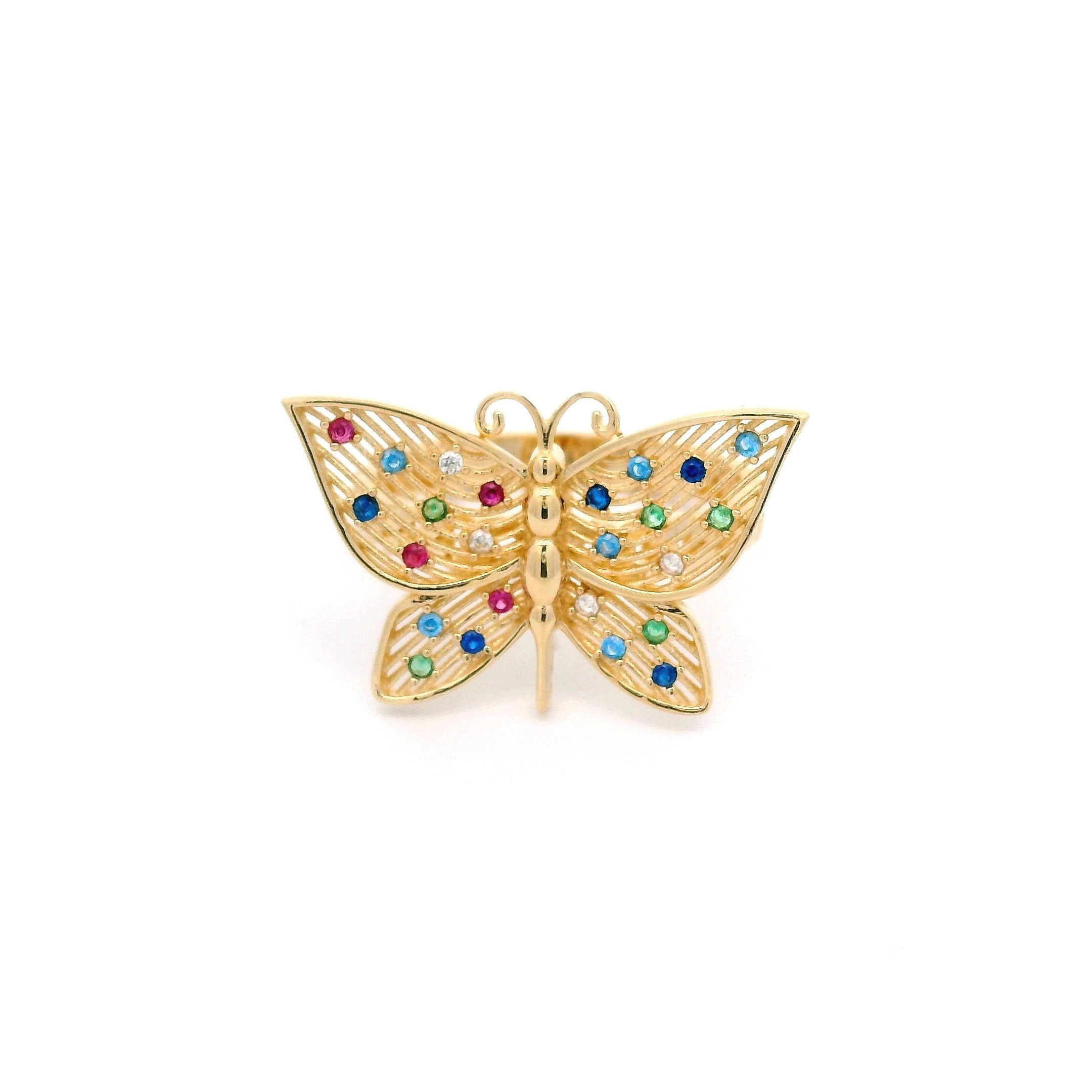 14k CZ Fancy Multicolor Butterfly Ring