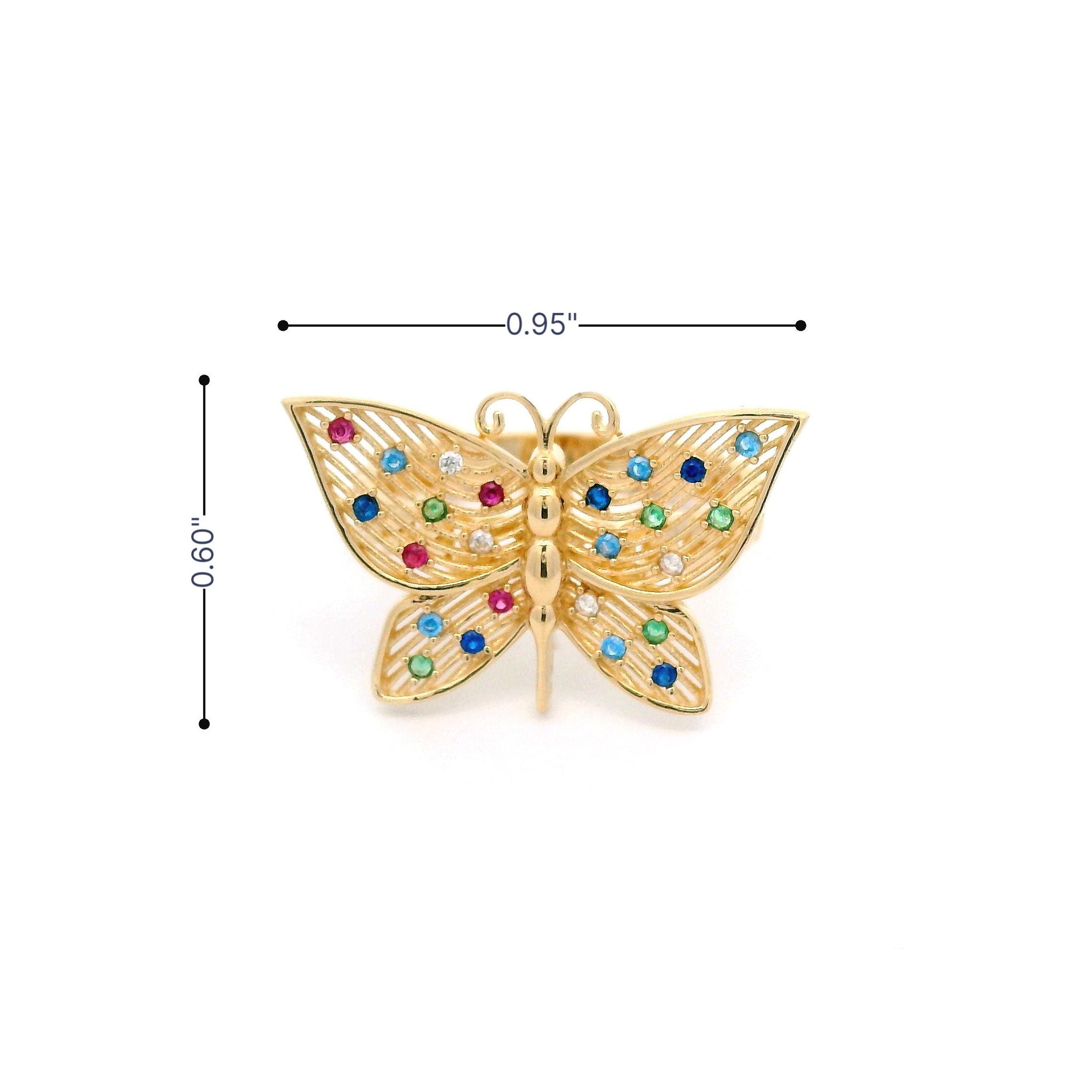 14k CZ Fancy Multicolor Butterfly Ring Size