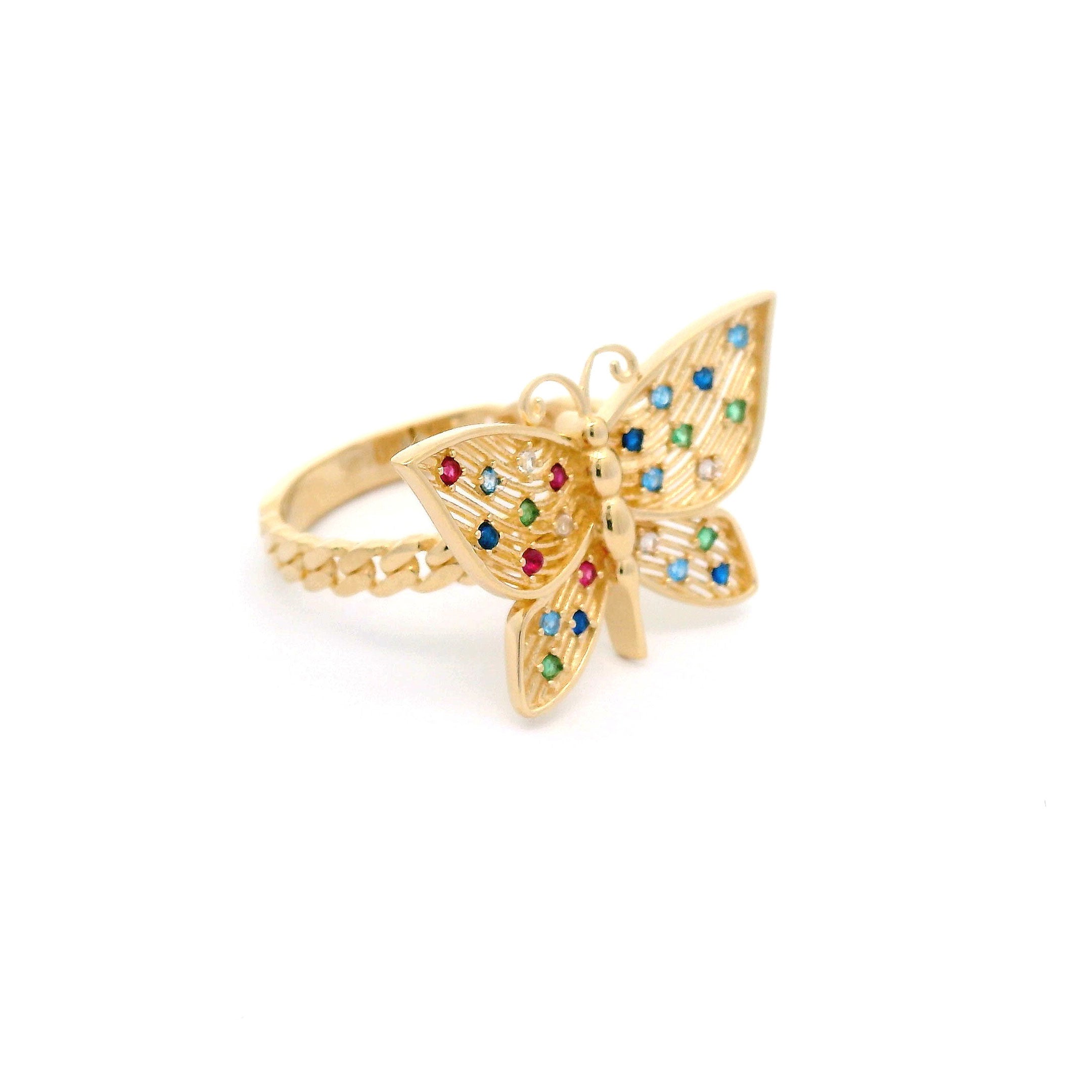 14k CZ Fancy Multicolor Butterfly Ring Side