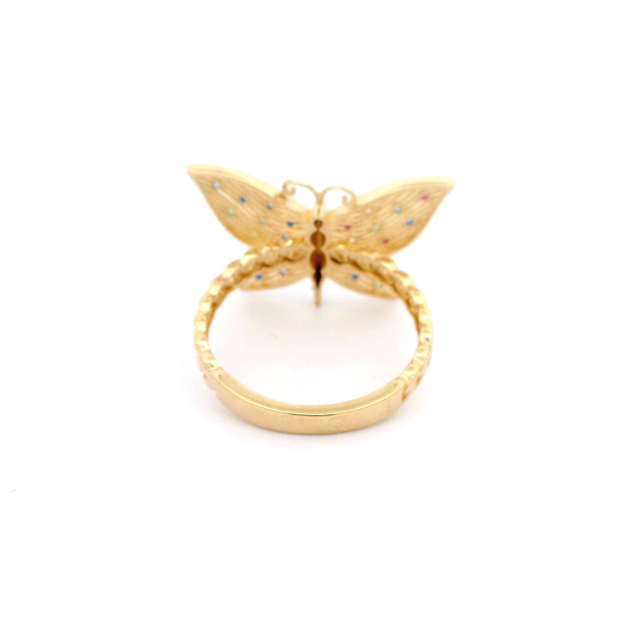 14k CZ Fancy Multicolor Butterfly Ring Back