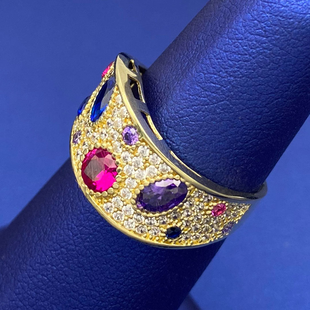 10k CZ Multicolor Curve Ring