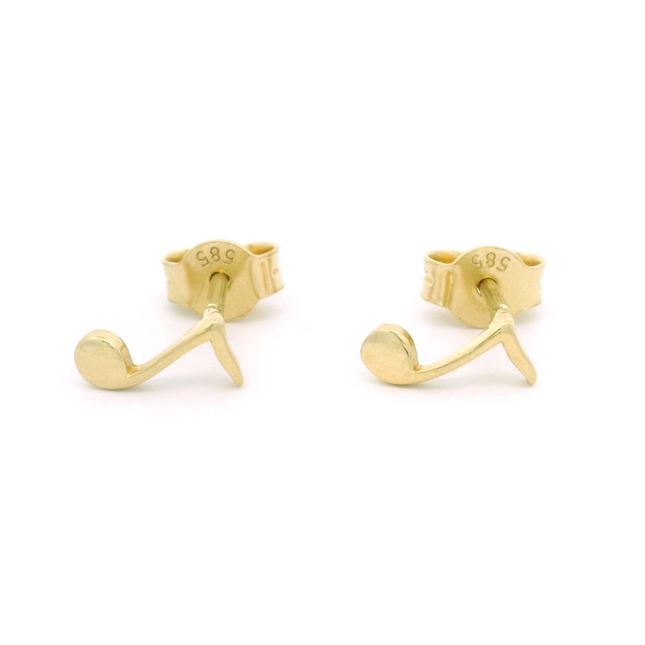 14k Yellow Gold Music Note Quaver Stud Earrings