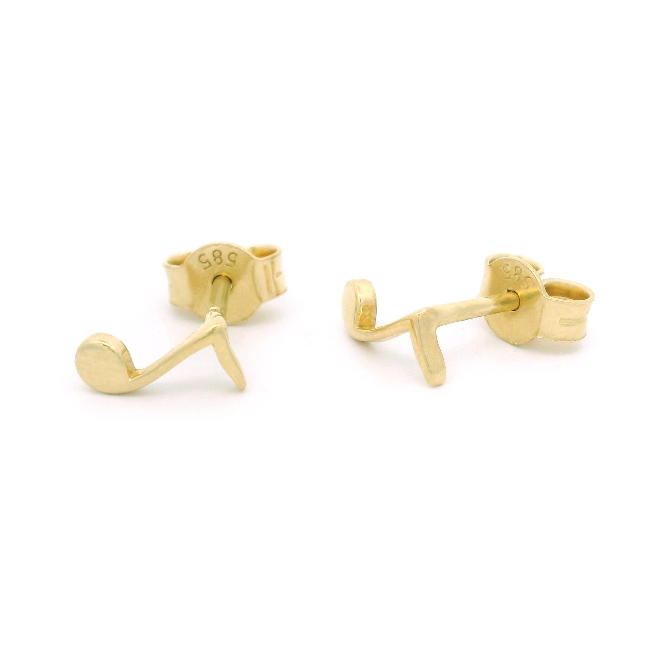 14k Yellow Gold Music Note Quaver Stud Earrings side