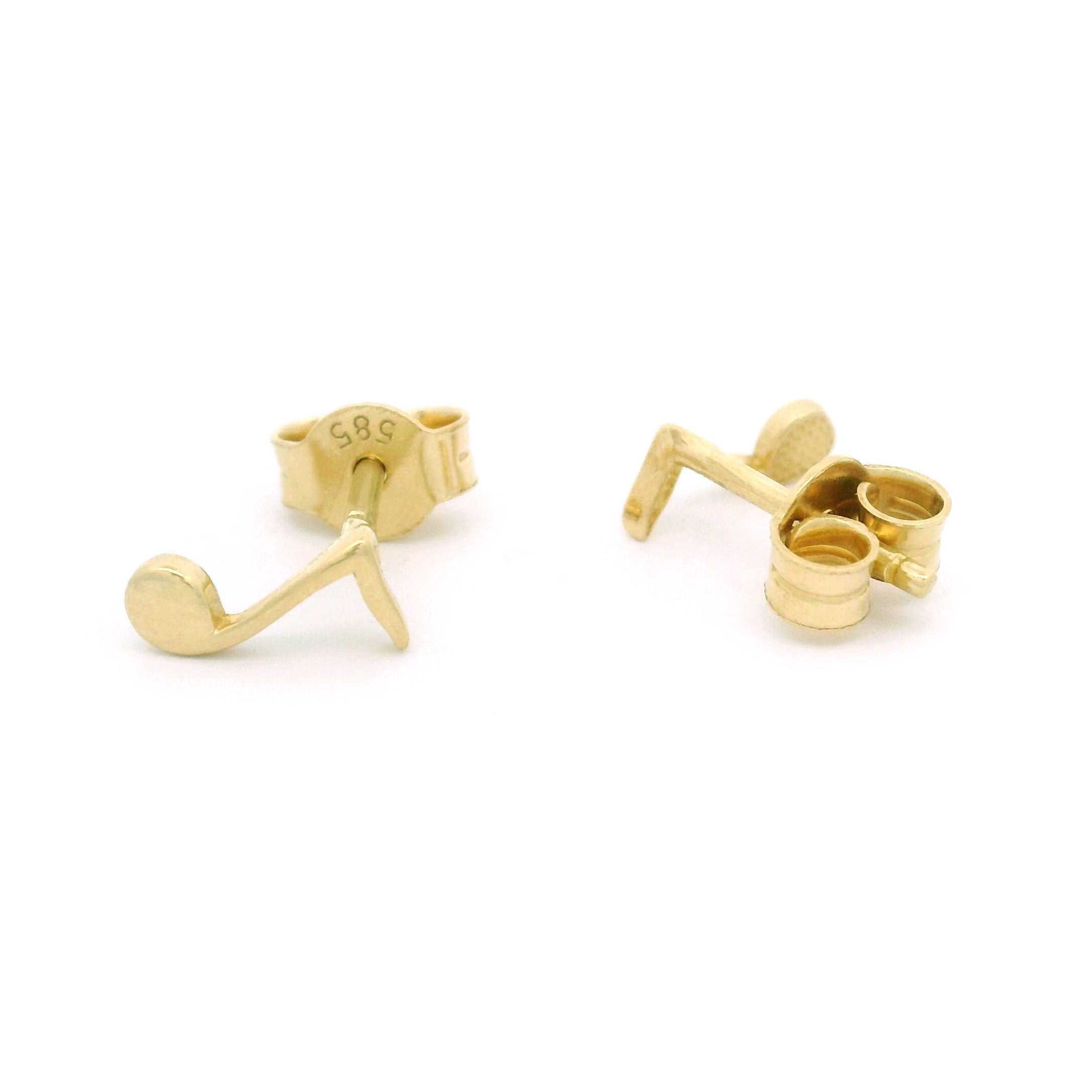 14k Yellow Gold Music Note Quaver Stud Earrings back