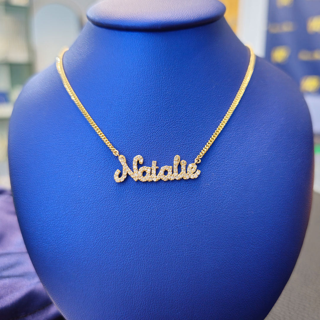 Personalized Natalie Diamond Script Sample Name Necklace in Gold