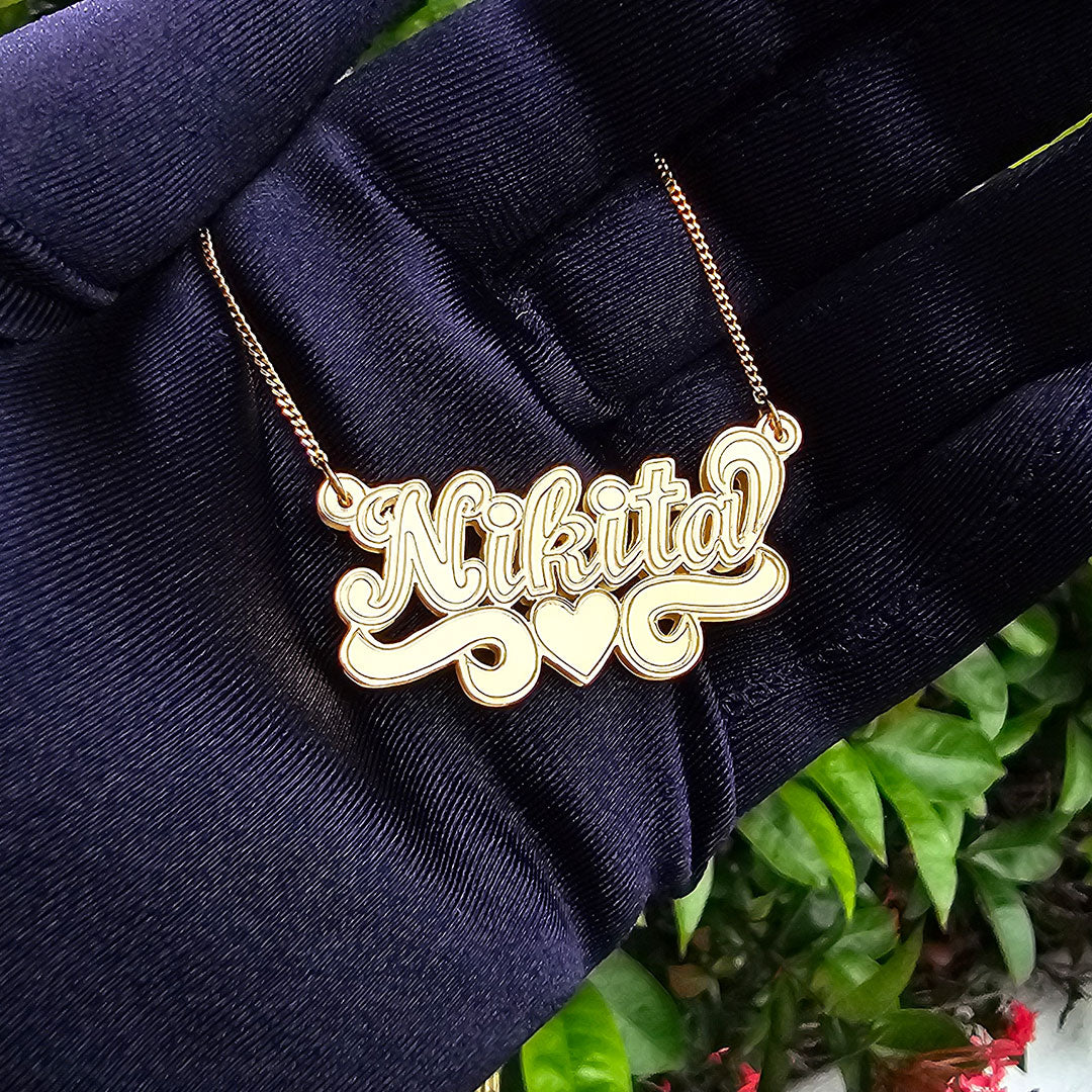 Personalized Cursive Double Name Plate Pendant with Heart Underline