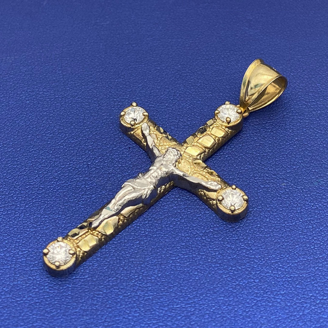 10k CZ Nugget Crucifix Cross Pendant