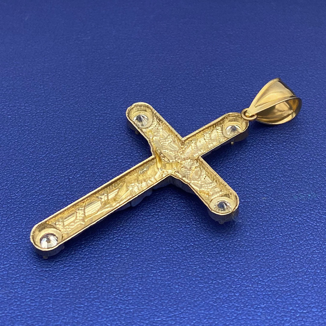 10k CZ Nugget Crucifix Cross Pendant