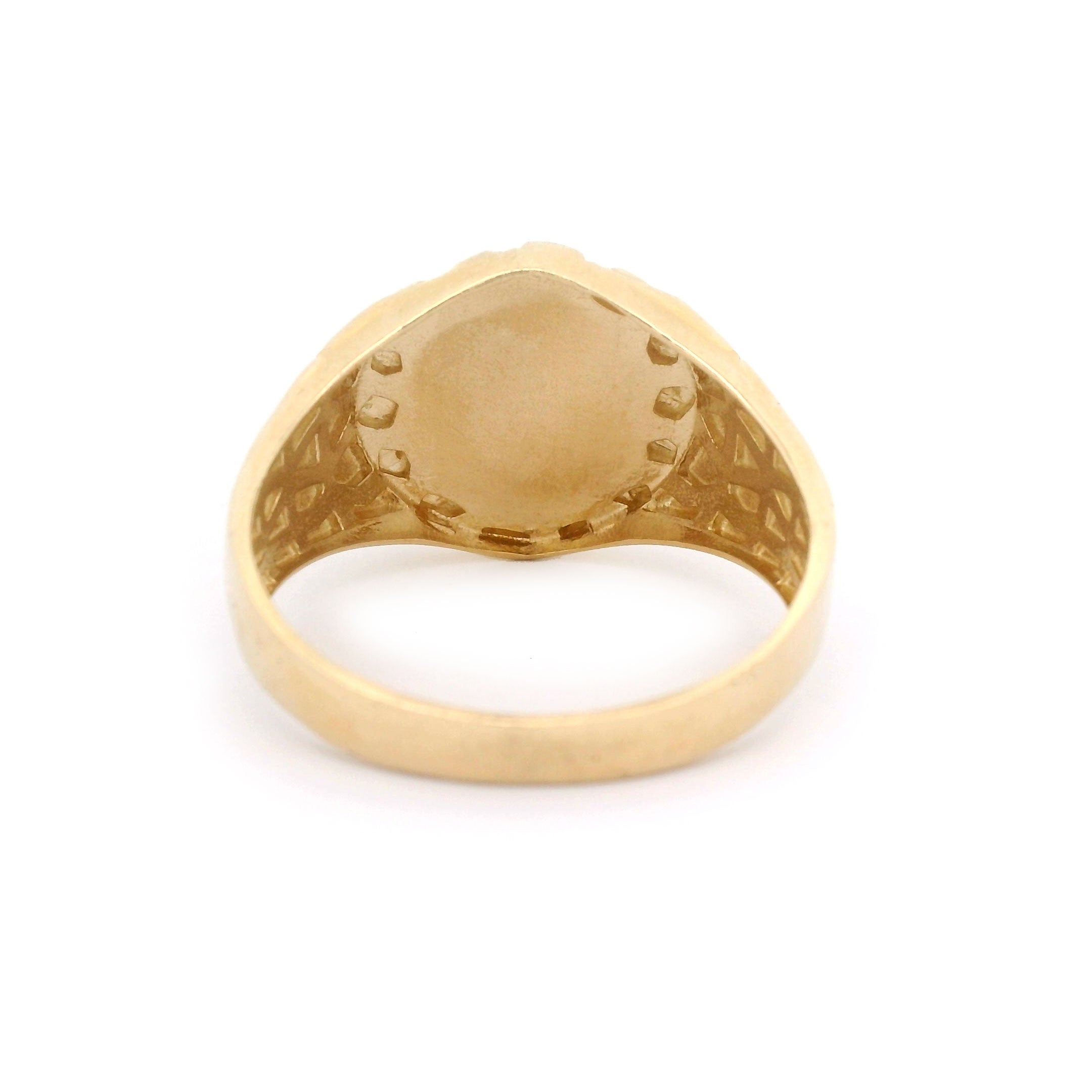 Nugget & Hamsa Hand with Evil Eye Ring in Solid 14kt Yellow Gold Back