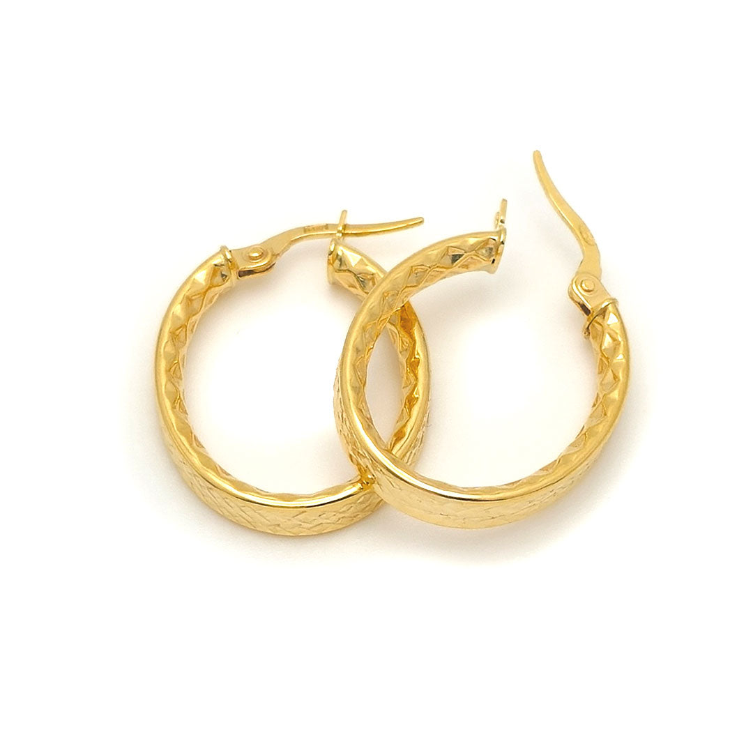 14k Oval Diamond Cut Hoop Earrings Opened