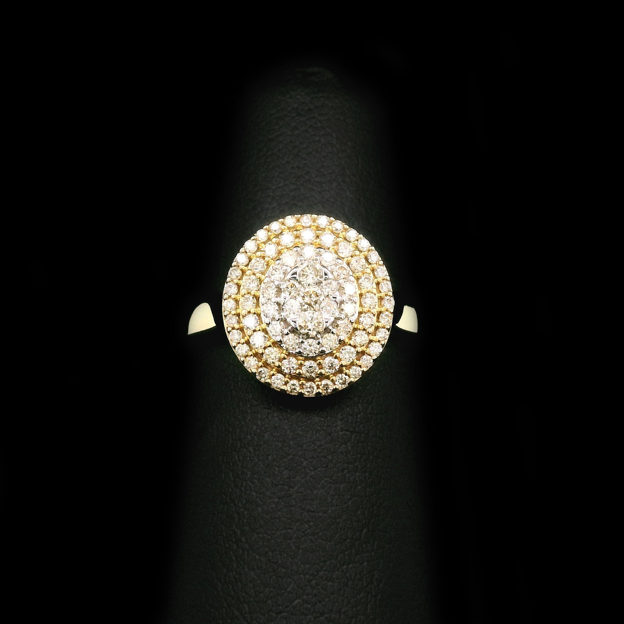 Diamond Oval Cluster with Triple Halo Engagement Ring 10k Yellow Gold