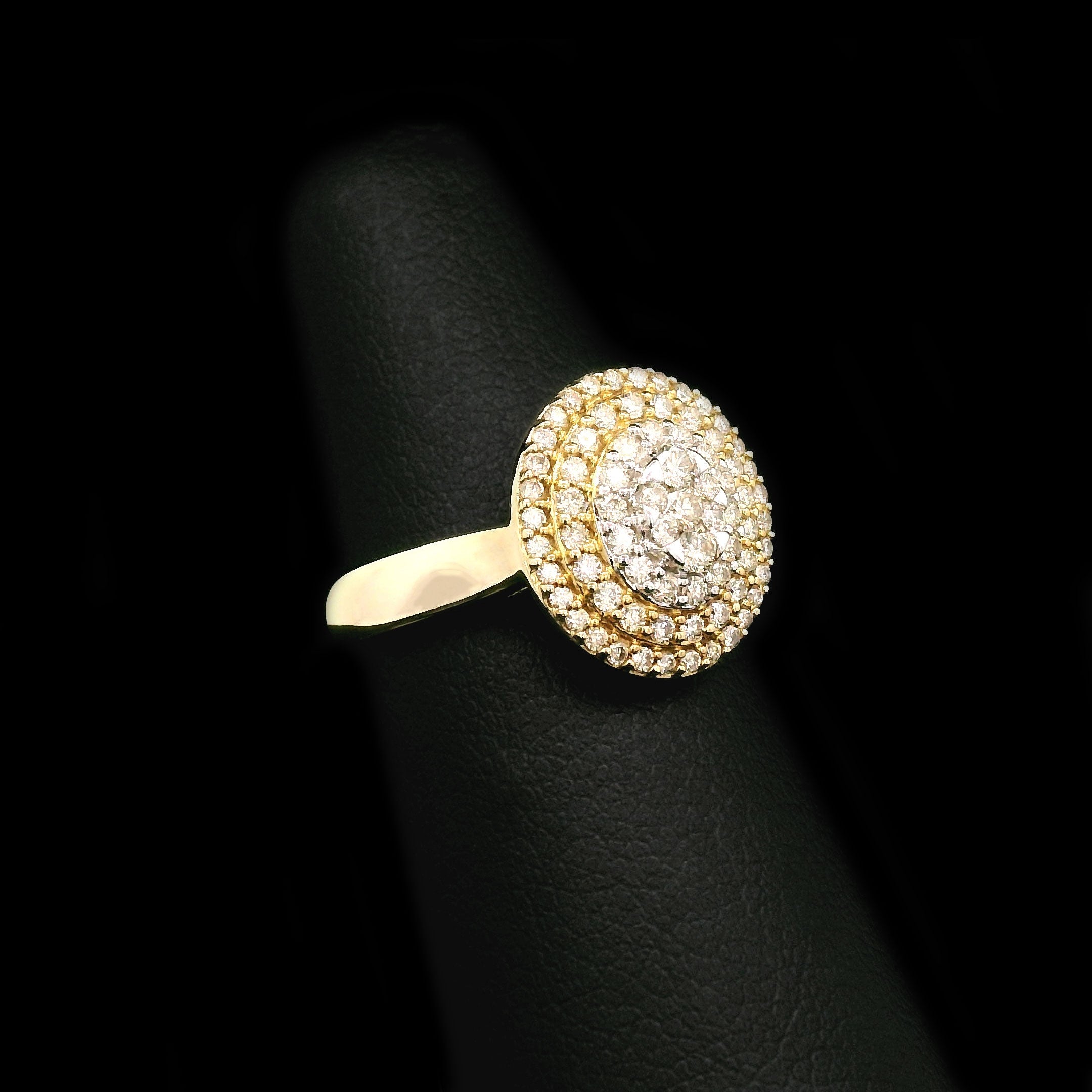 Diamond Oval Cluster with Triple Halo Engagement Ring 10k Yellow Gold left side