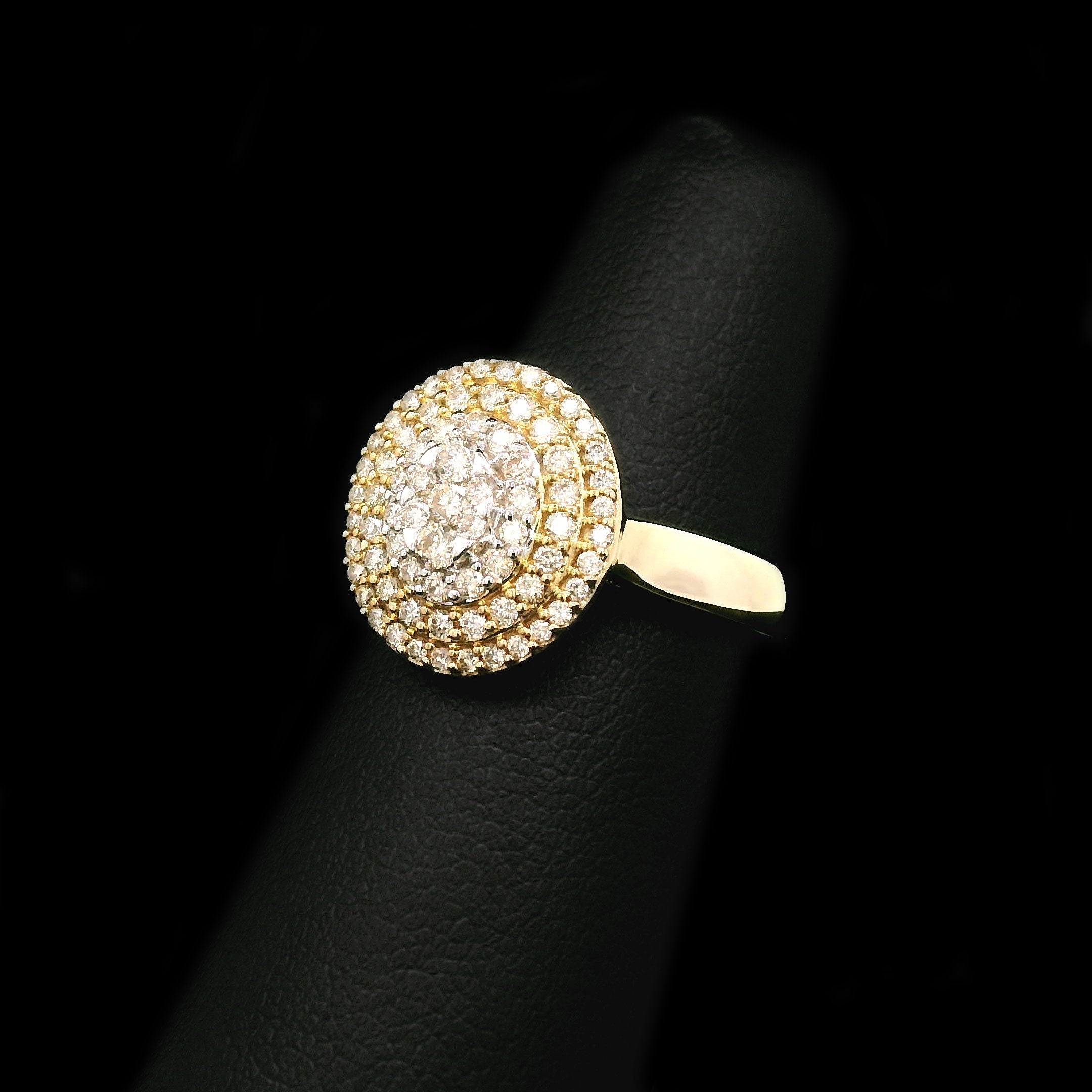 Diamond Oval Cluster with Triple Halo Engagement Ring 10k Yellow Gold right side