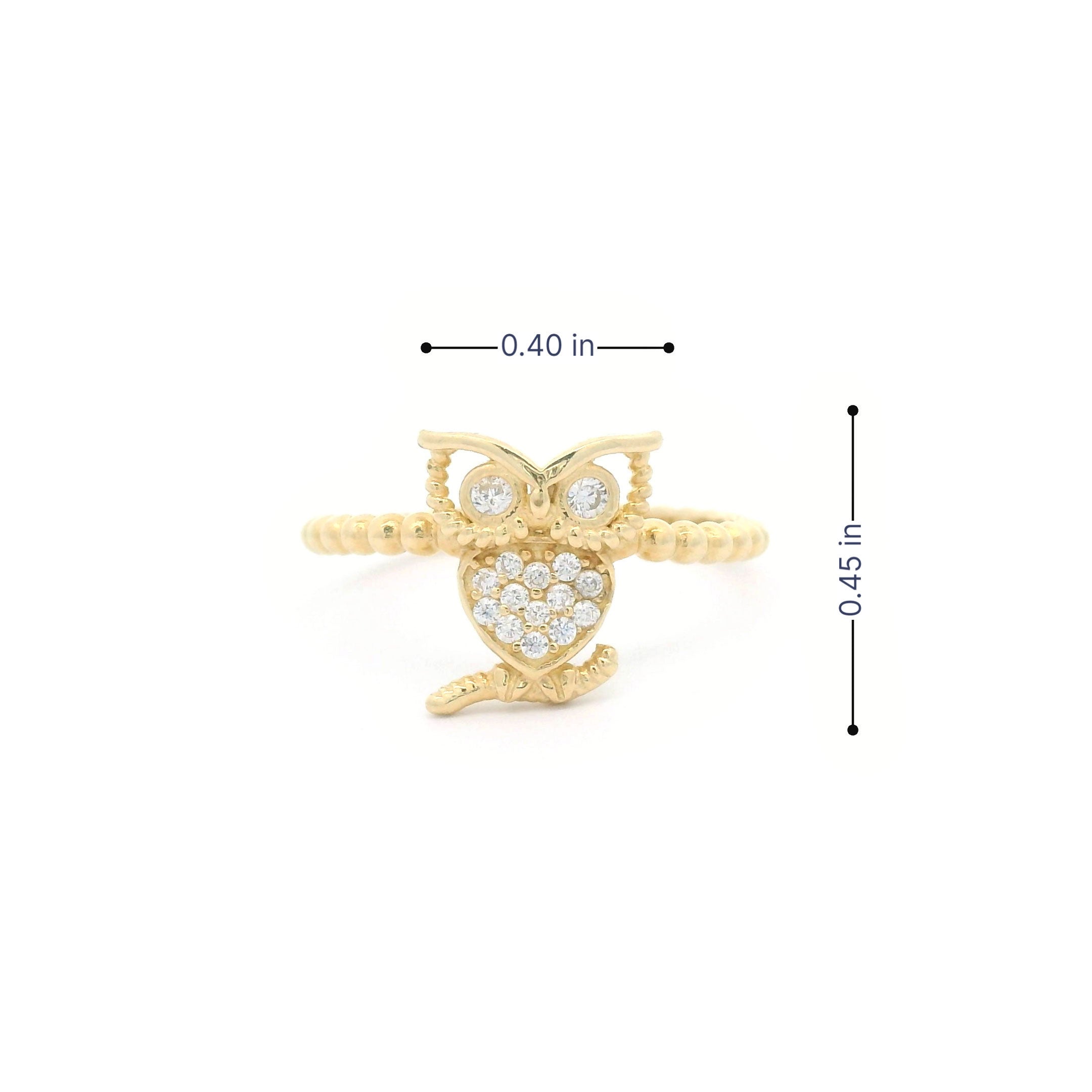 14k CZ Owl & Bead Ring Size Details