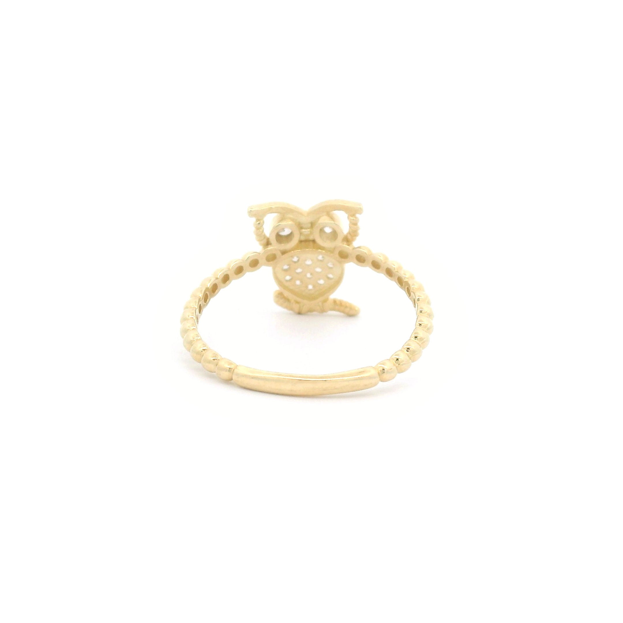 14k CZ Owl & Bead Ring Back