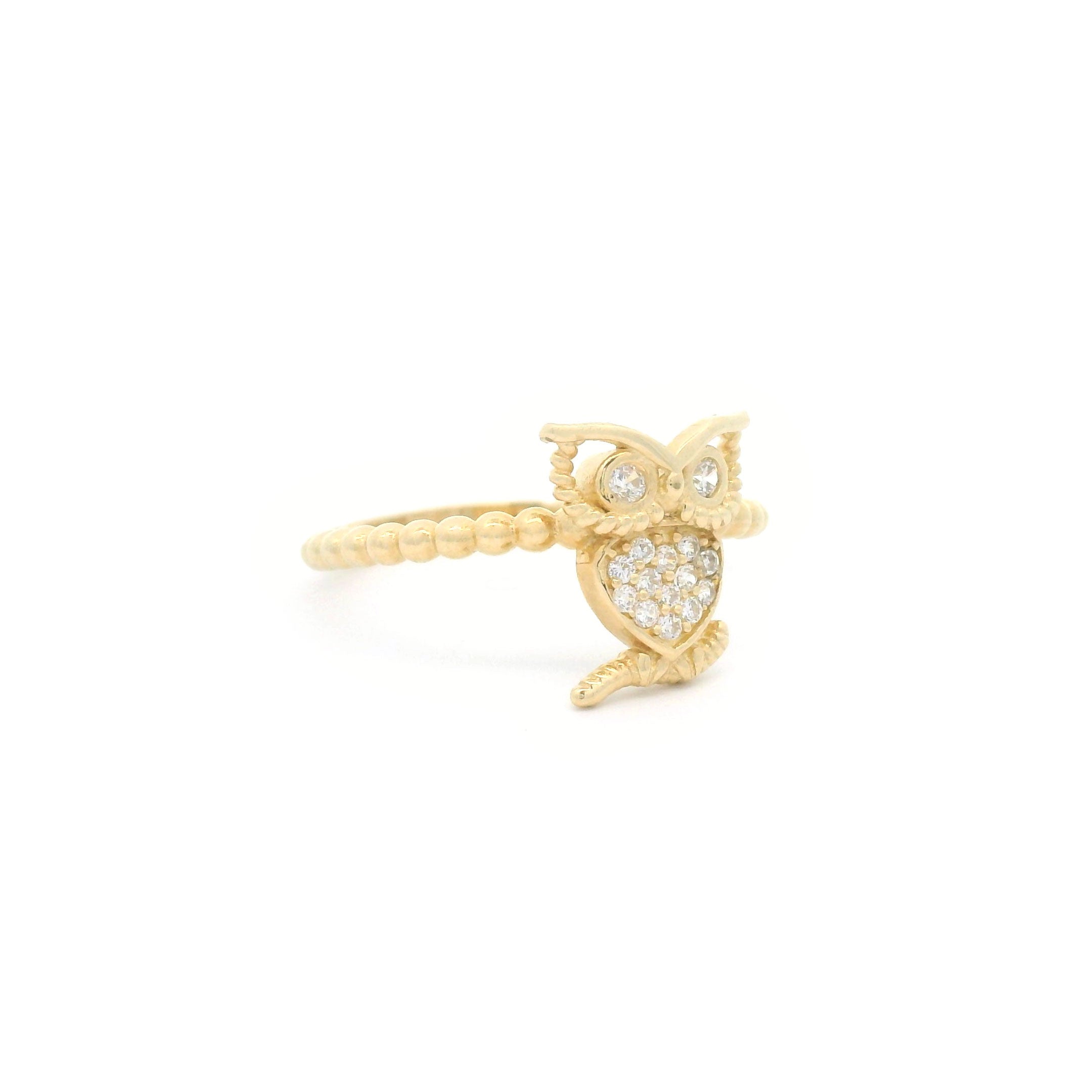 14k CZ Owl & Bead Ring Side