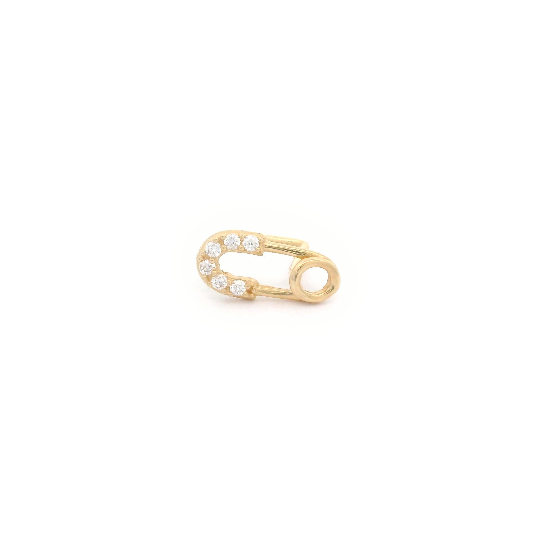 14k CZ Safety Pin L-shape Nose Pin