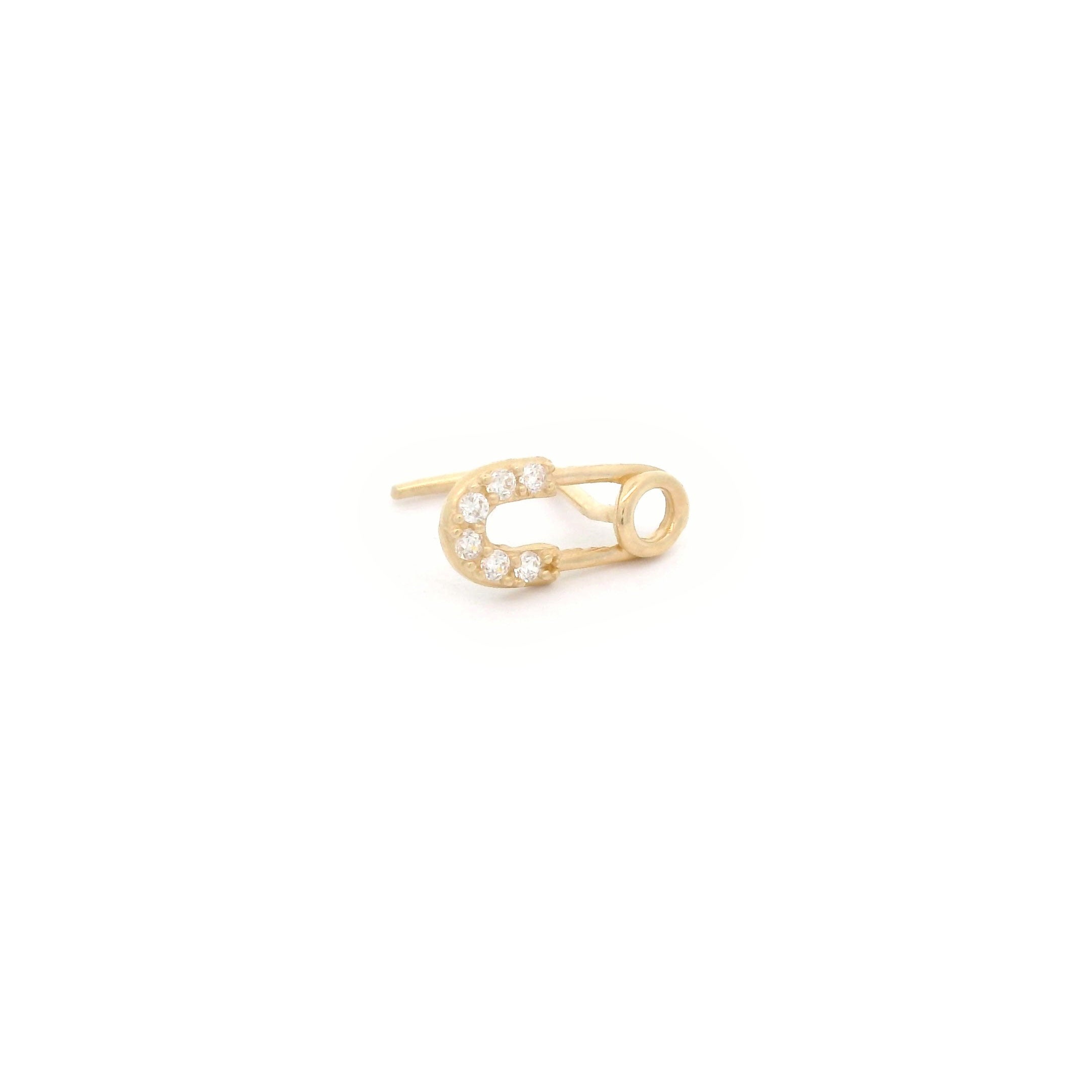 14k CZ Safety Pin L-shape Nose Pin side