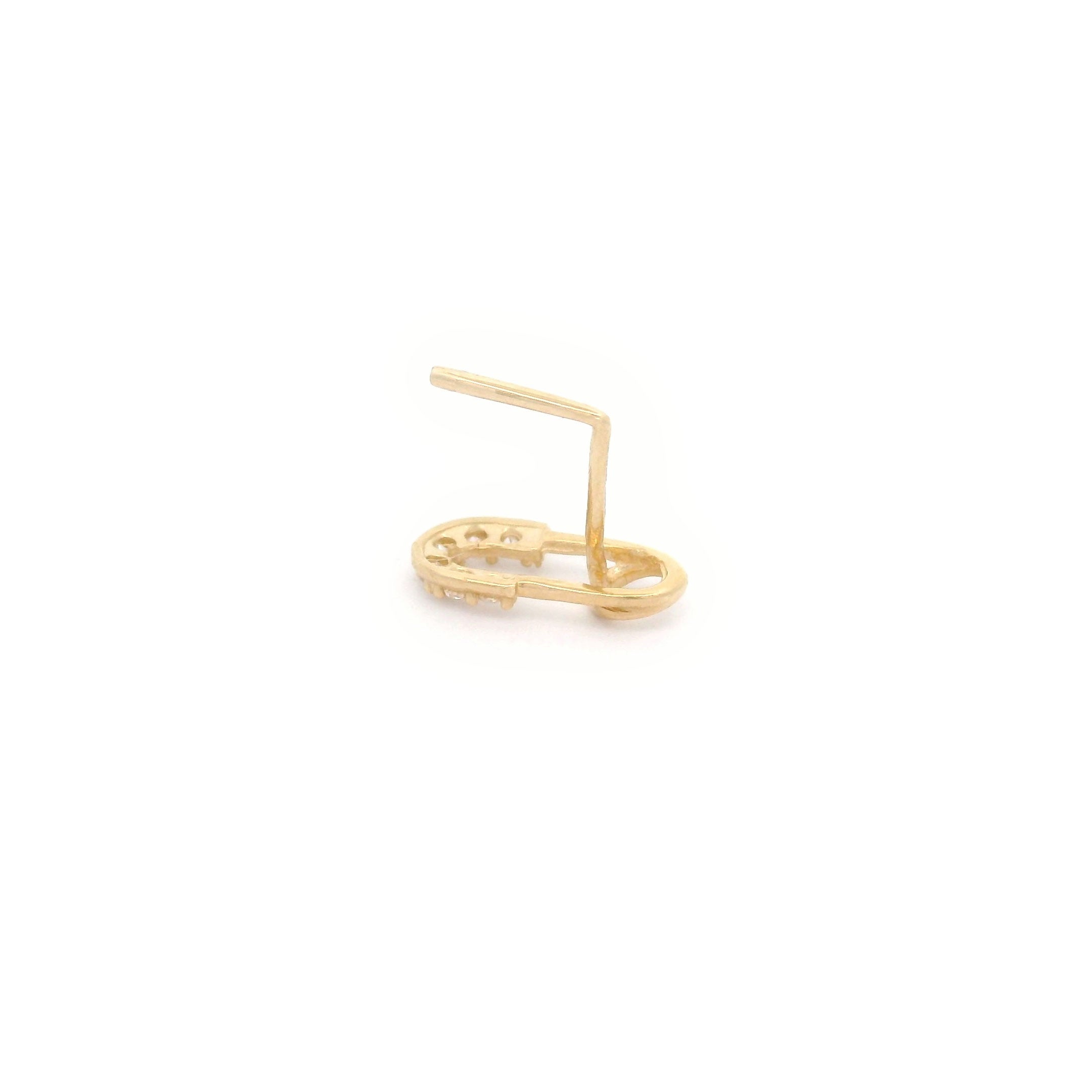 14k CZ Safety Pin L-shape Nose Pin back
