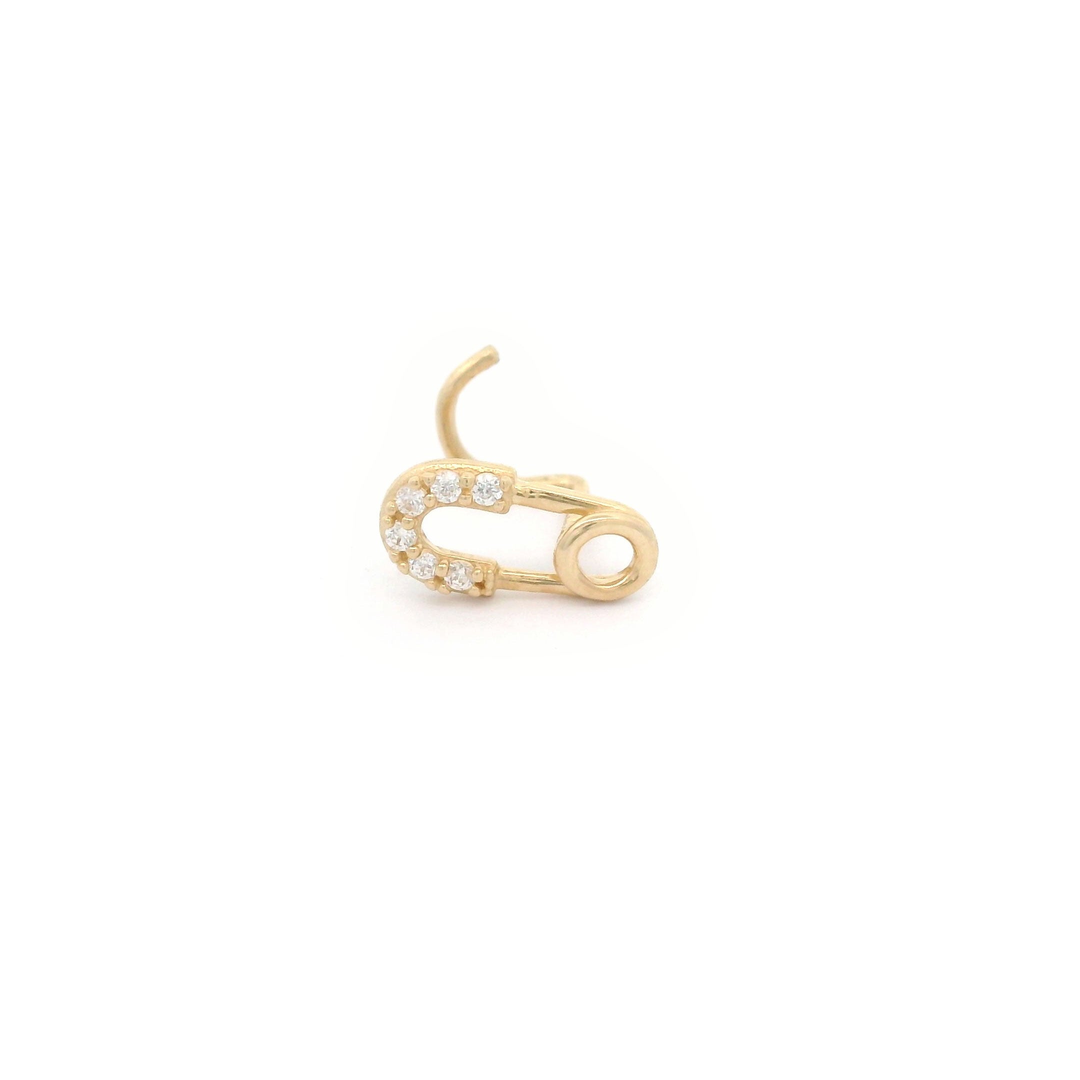 14k CZ Safety Pin Nose Screw Stud