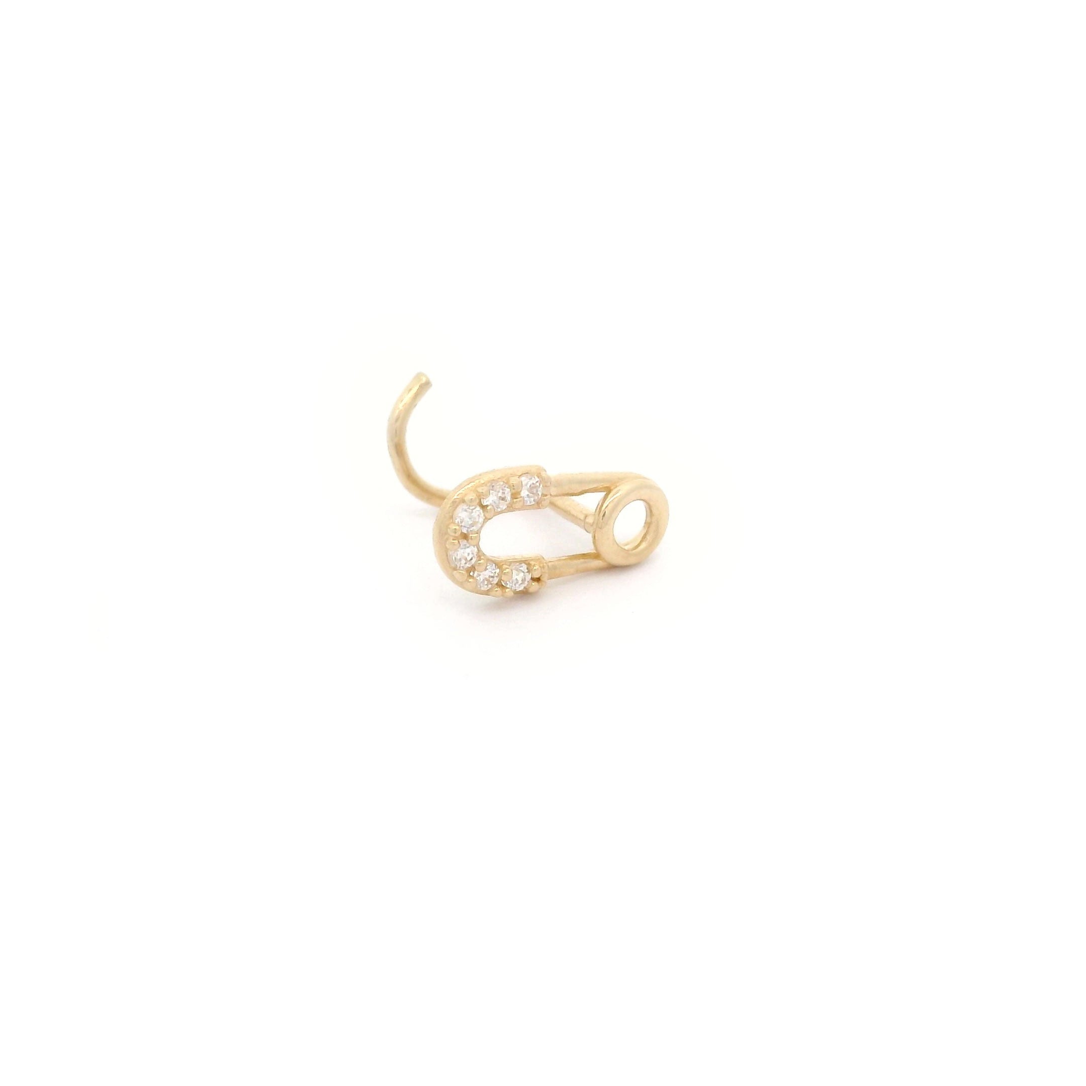14k CZ Safety Pin Nose Screw Stud angle