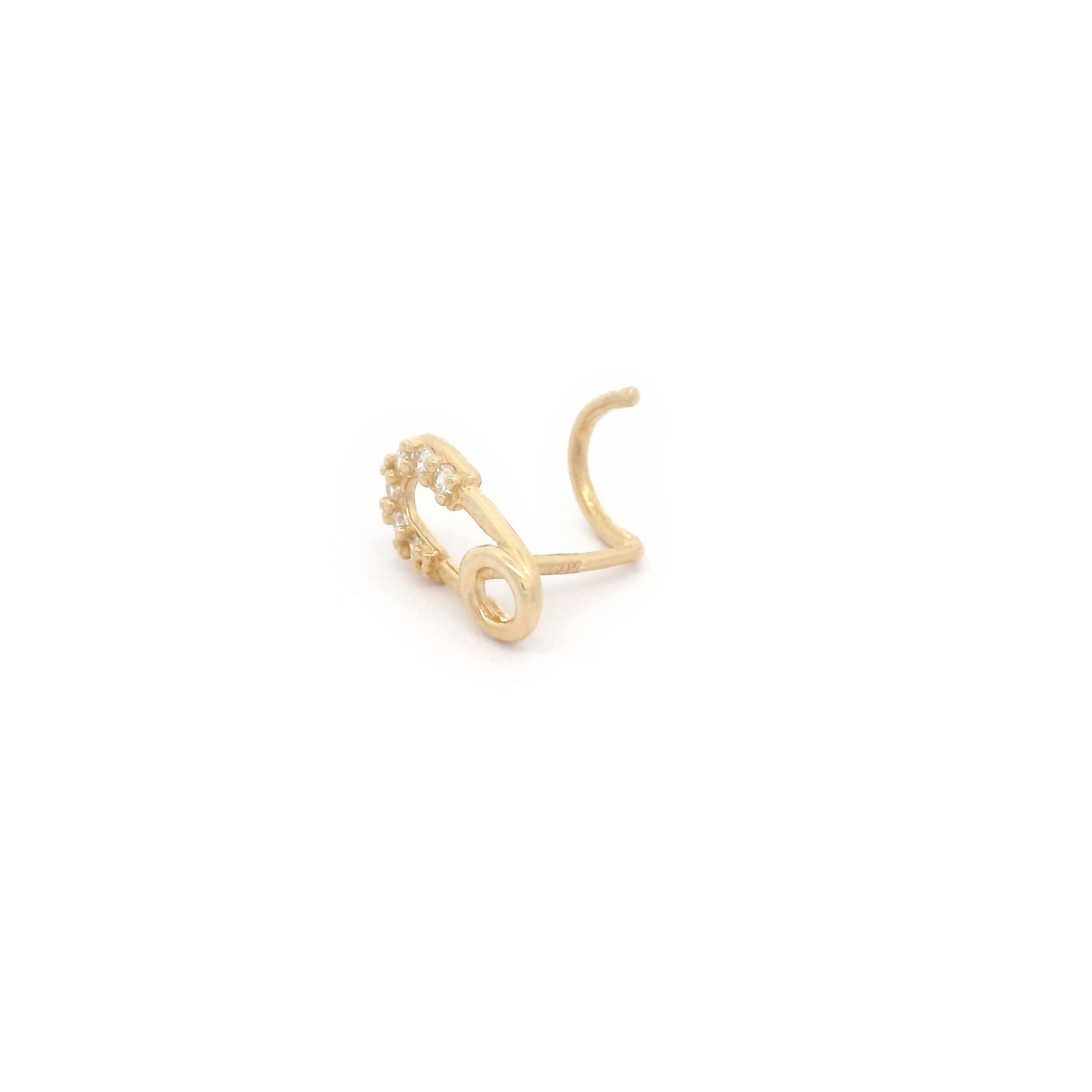 14k CZ Safety Pin Nose Screw Stud side
