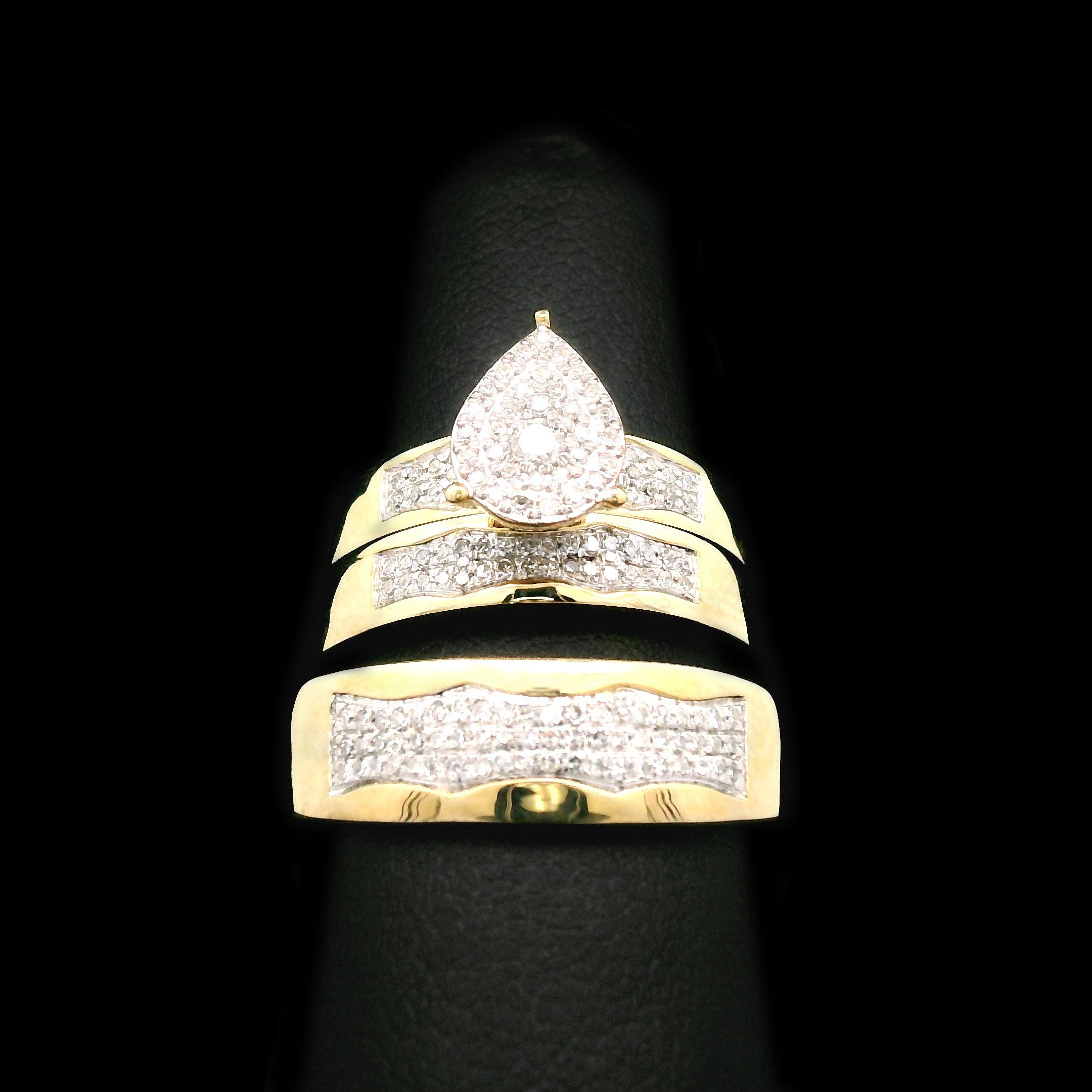 Diamond Pear Cluster Trio Wedding Set 10k Yellow Gold