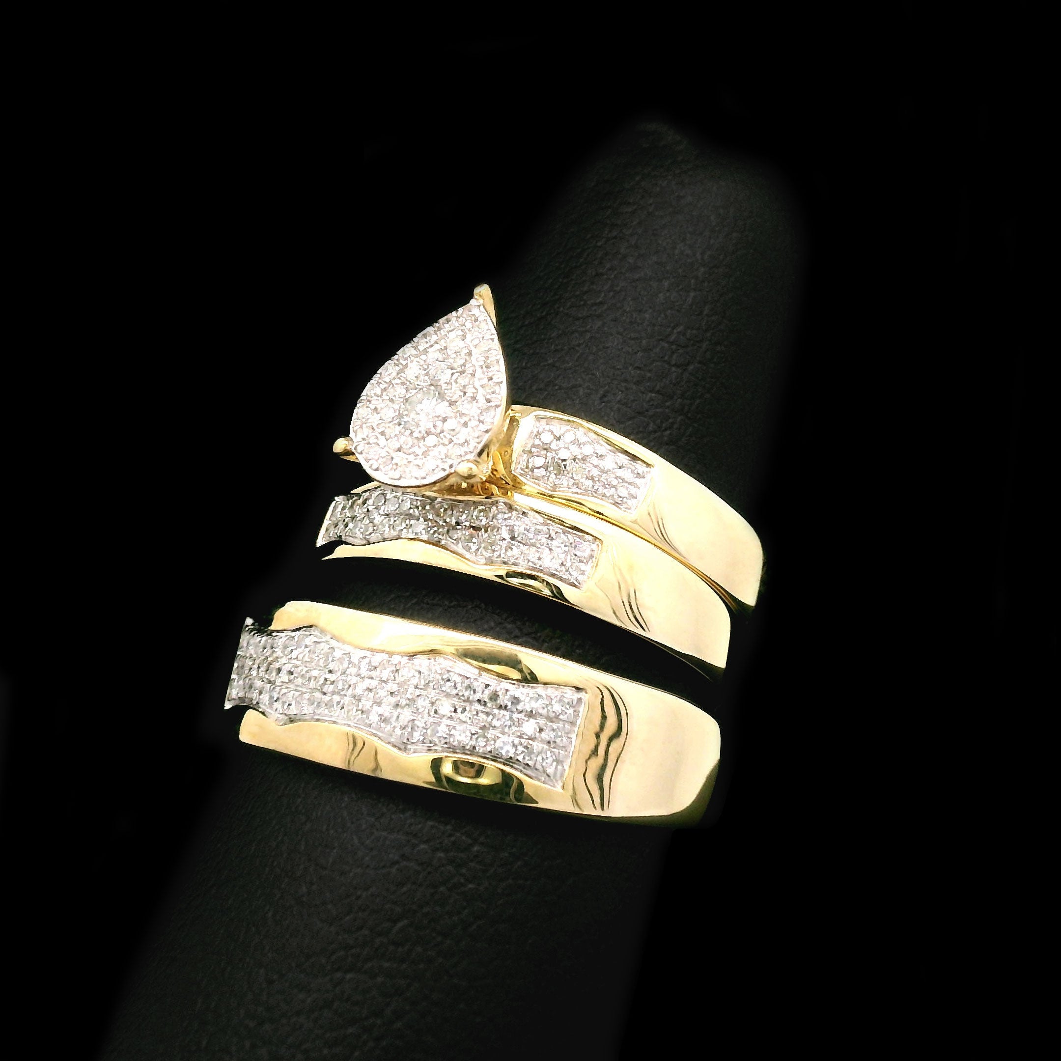 Diamond Pear Cluster Trio Wedding Set 10k Yellow Gold right side