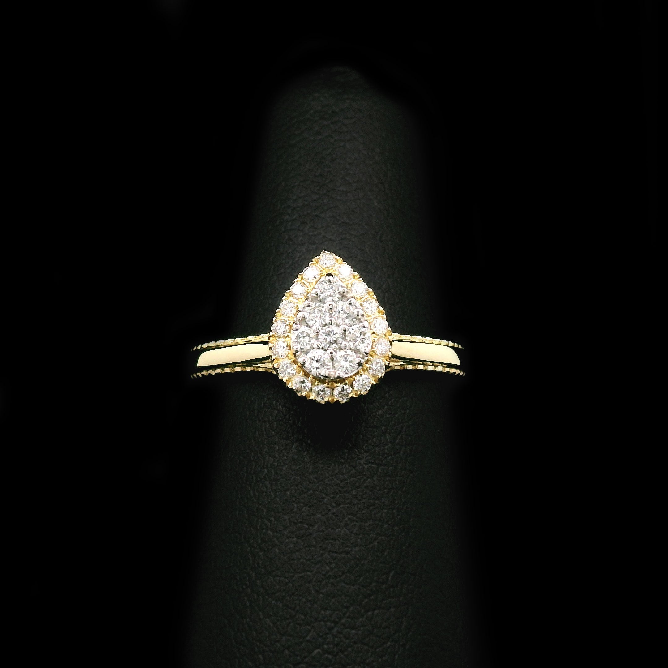 Diamond Pear Cluster with Halo Engagement Ring 10k Yellow Gold