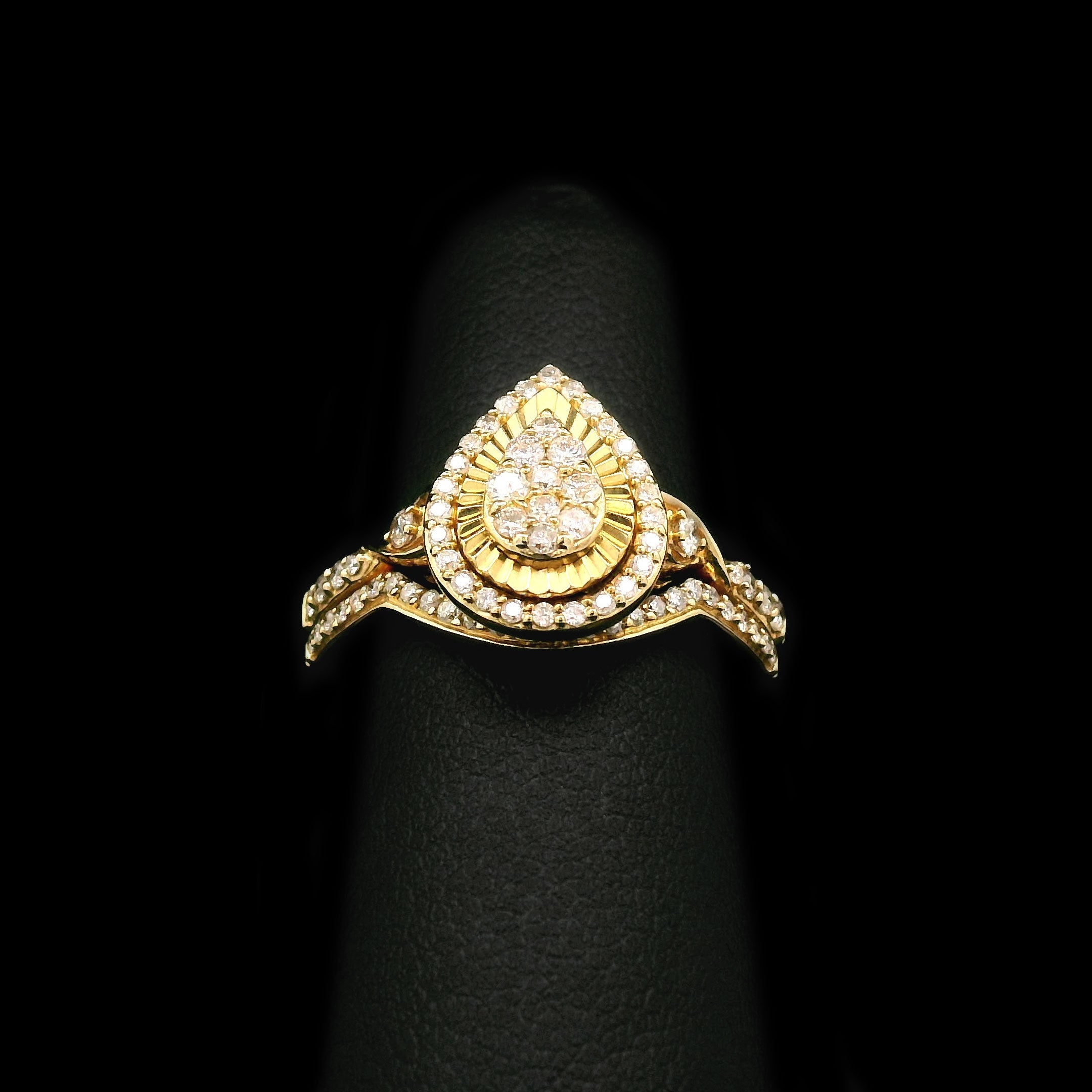 2-pc Diamond Pear Cluster Wedding Set 10k Yellow Gold