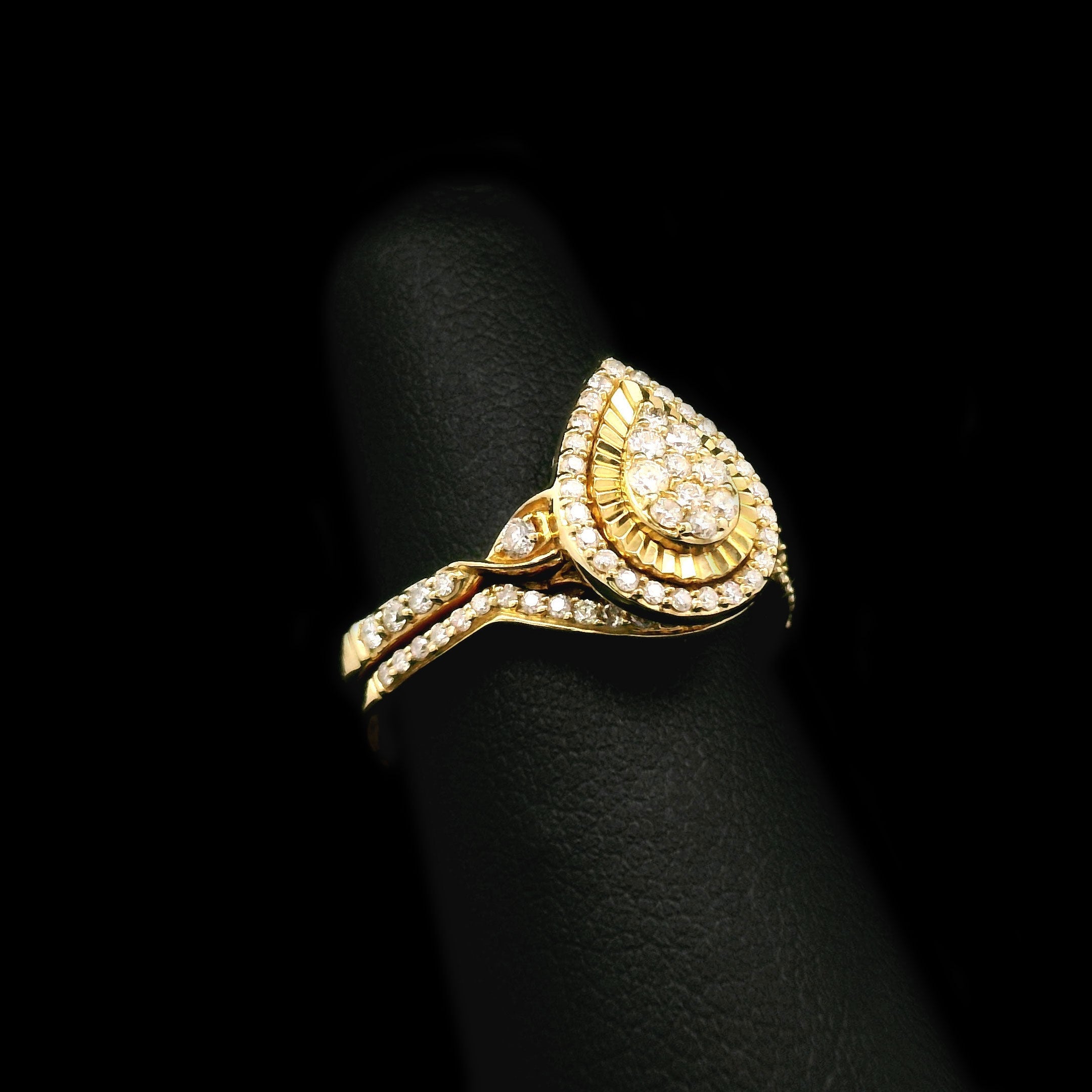 2-pc Diamond Pear Cluster Wedding Set 10k Yellow Gold left side