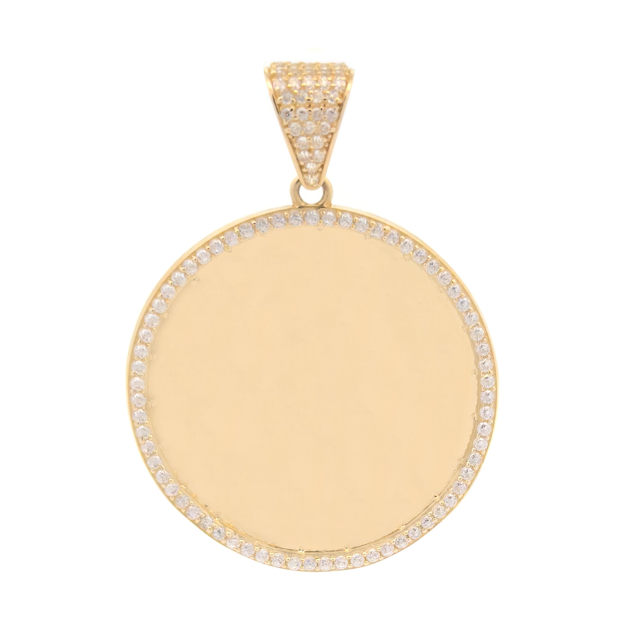 10k Yellow Gold Custom Round Picture Pendant with CZ Border and 1.5