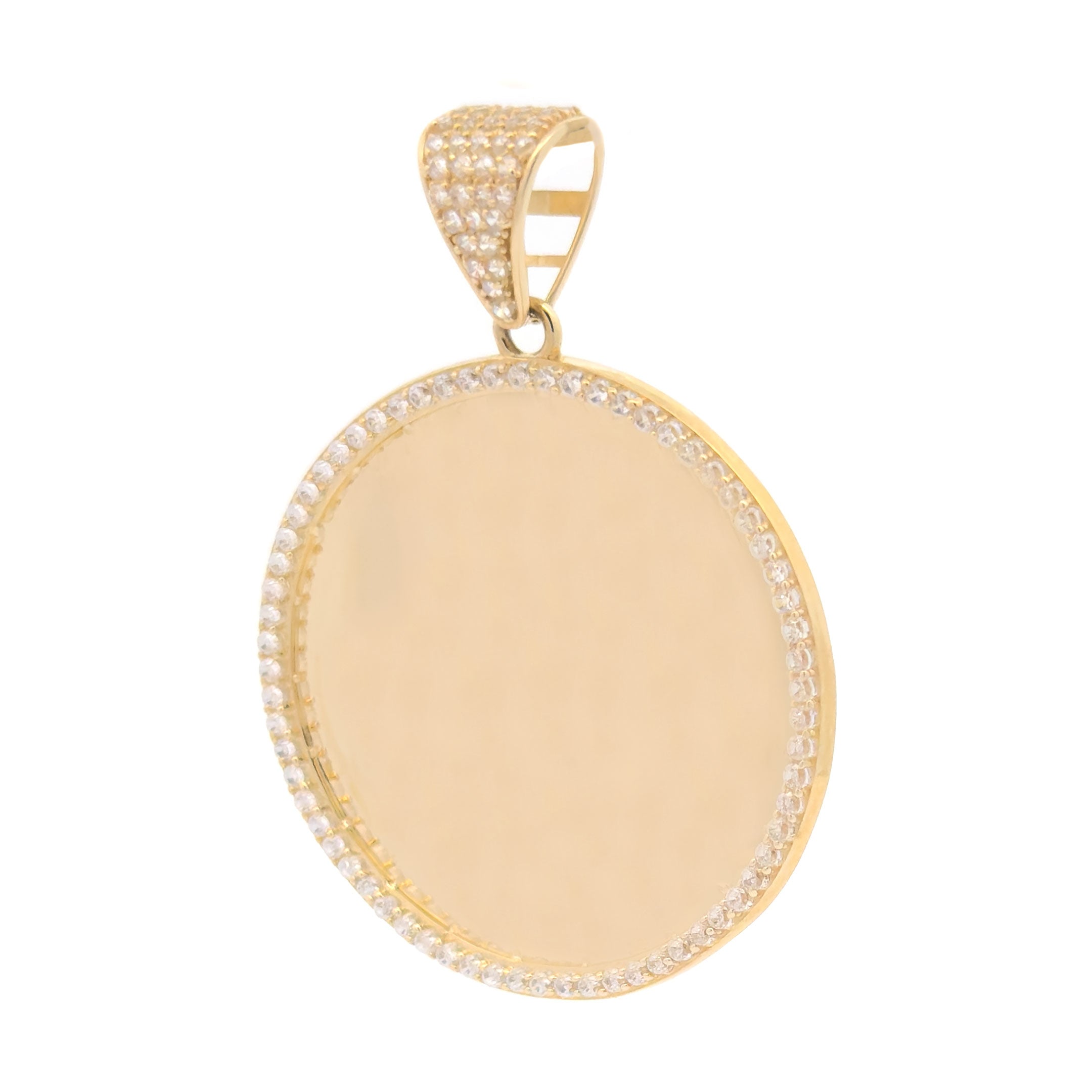 10k Yellow Gold Custom Round Picture Pendant with CZ Border and 1.5