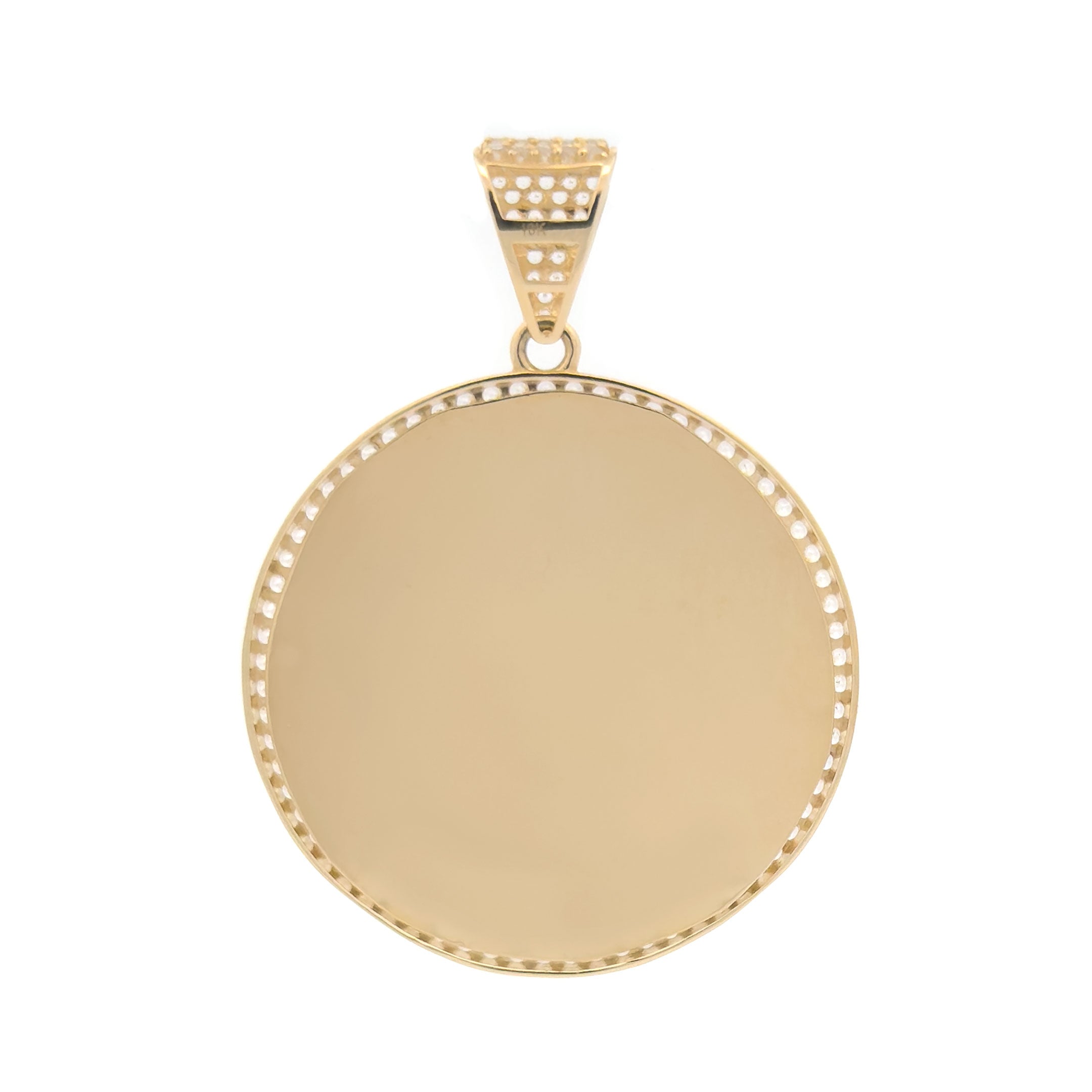 10k Yellow Gold Custom Round Picture Pendant with CZ Border and 1.5