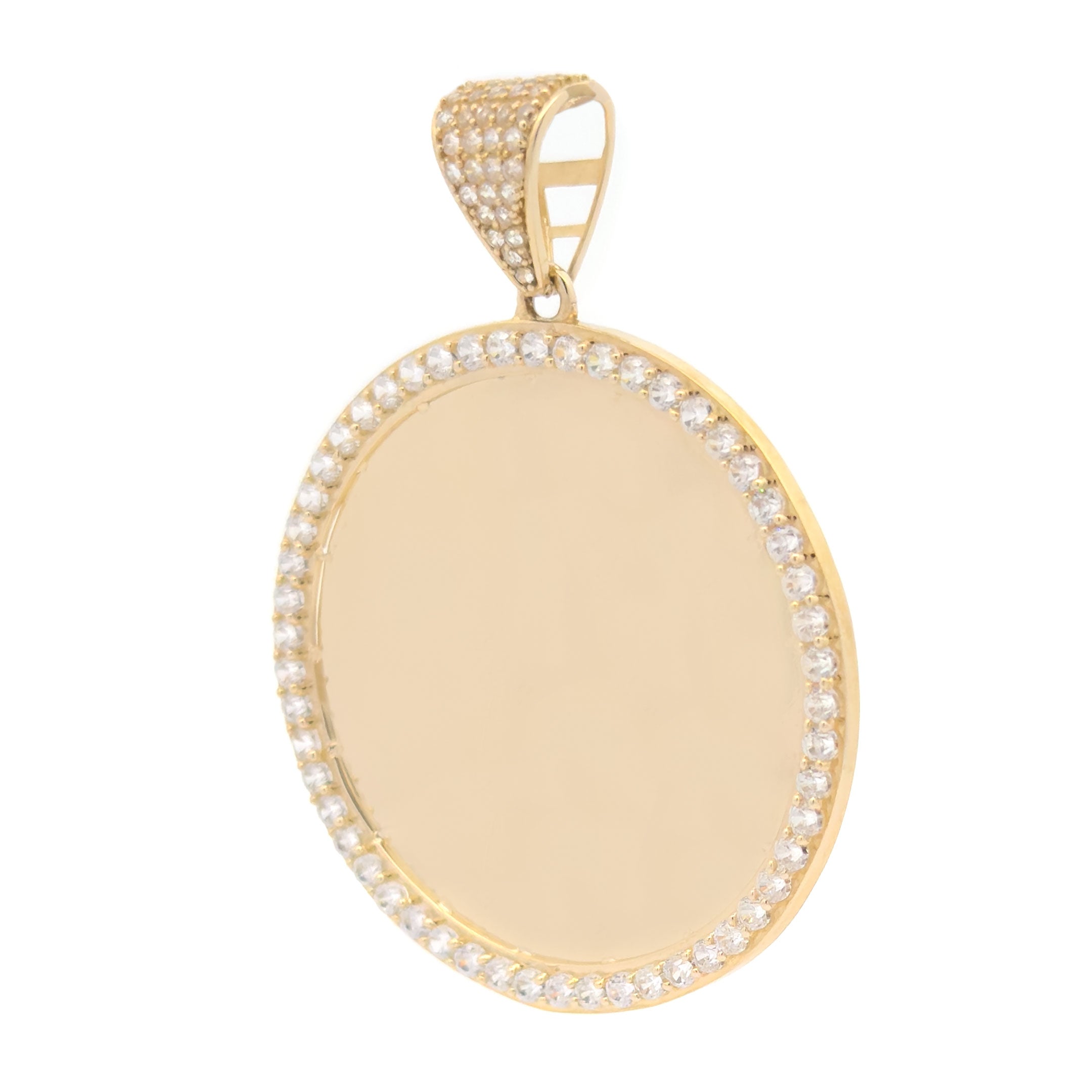 10k Yellow Gold Custom Round Picture Pendant with CZ Border and 1.7